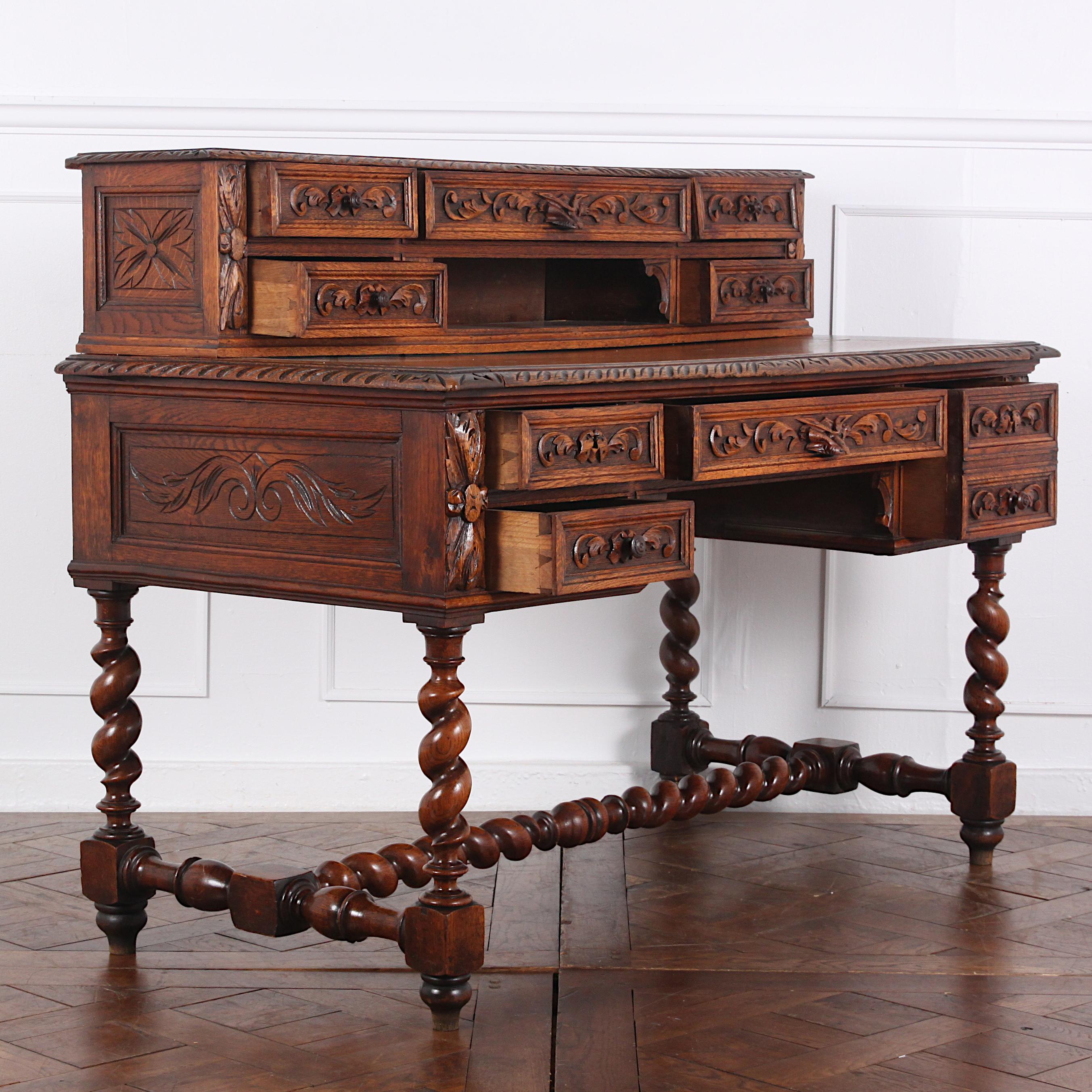 19th Century French Carved Oak Renaissance Revival Desk 3