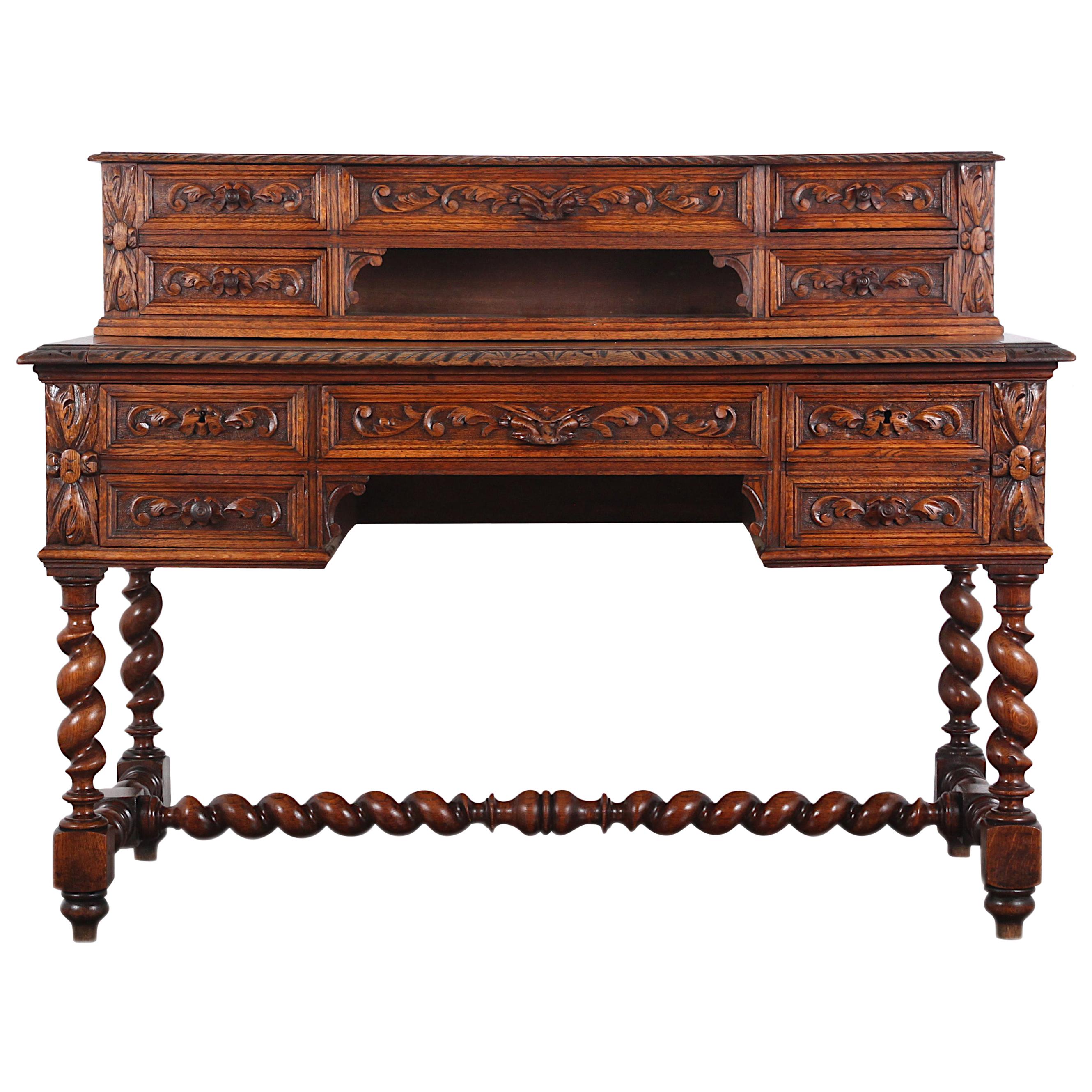 19th Century French Carved Oak Renaissance Revival Desk