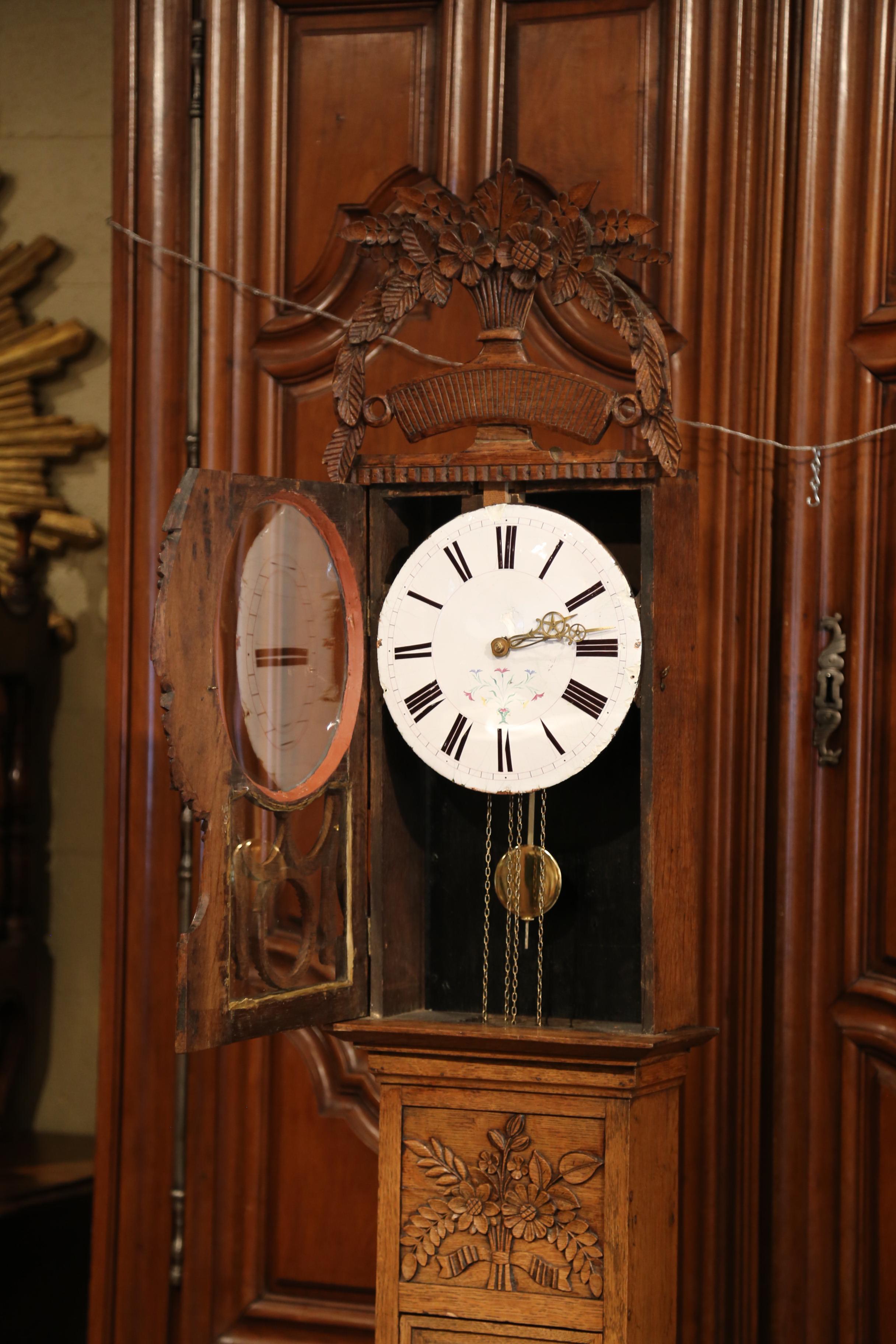 19th Century French Carved Oak Saint Nicholas Grandfather Clock from Normandy 4