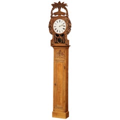 19th Century French Carved Oak Saint Nicholas Grandfather Clock from Normandy