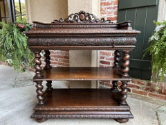 19th Century French Carved Oak Server Sideboard Barley Twist Wine Buffet Shelf