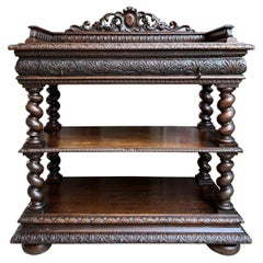 Antique 19th Century French Carved Oak Server Sideboard Barley Twist Wine Buffet Shelf