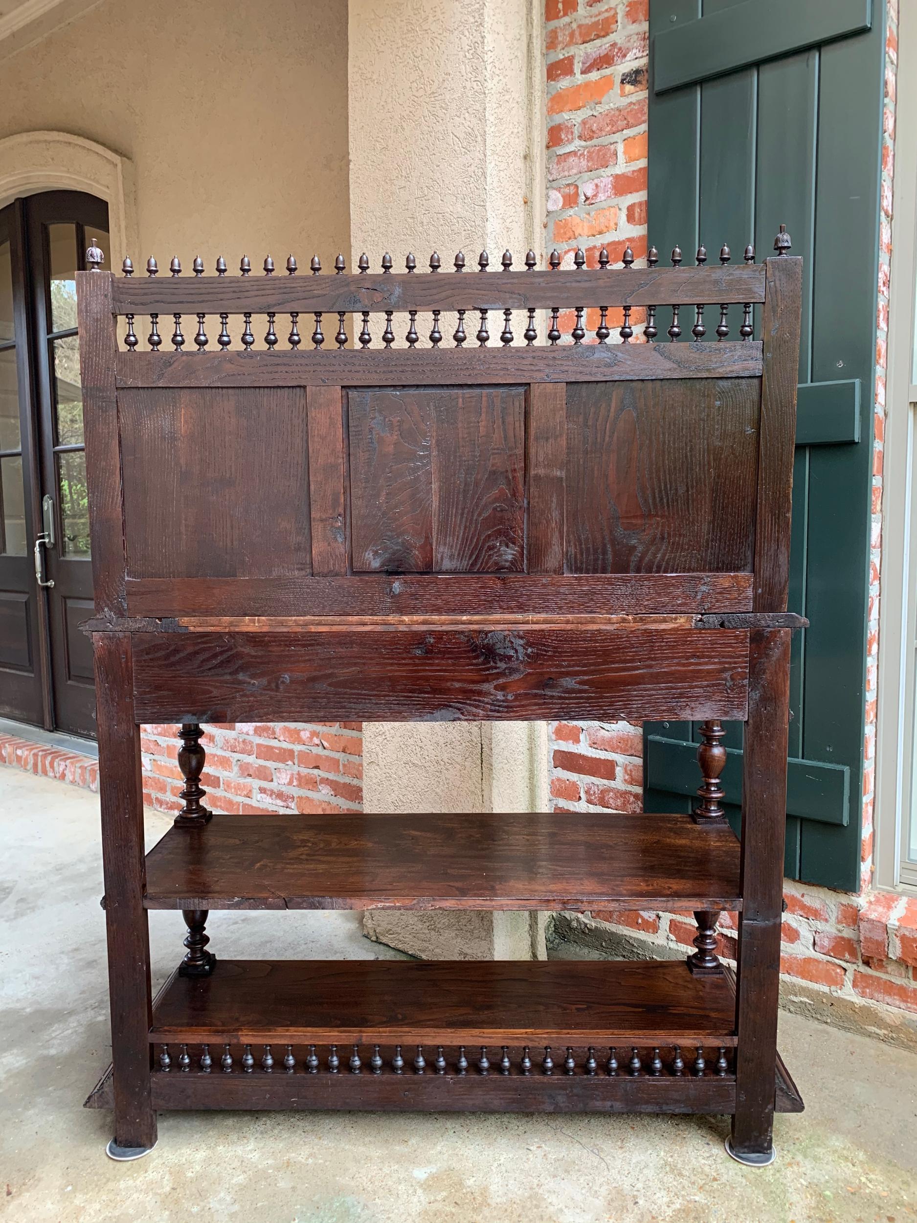 Antique French Carved Oak Server Sideboard Display Breton Brittany Marble For Sale 13