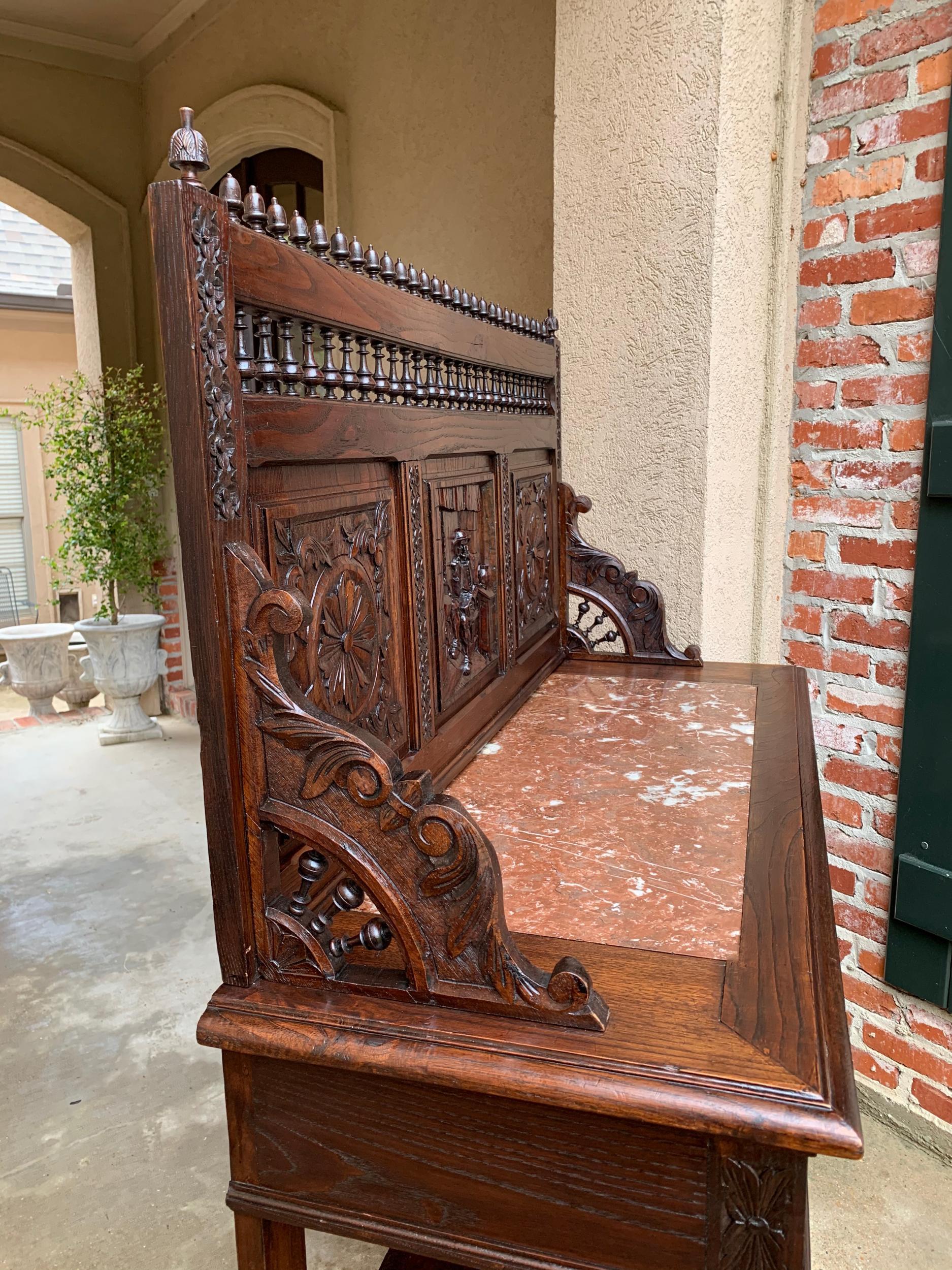 19th Century Antique French Carved Oak Server Sideboard Display Breton Brittany Marble For Sale