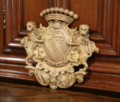 19th Century French Carved Oak Shield Decorated with Lions and Crown