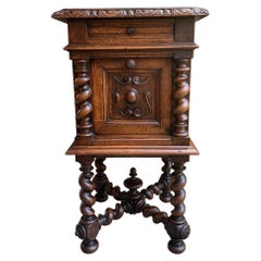 Antique 19th century French Carved Oak Side Cabinet Table Barley Twist Louis XIII