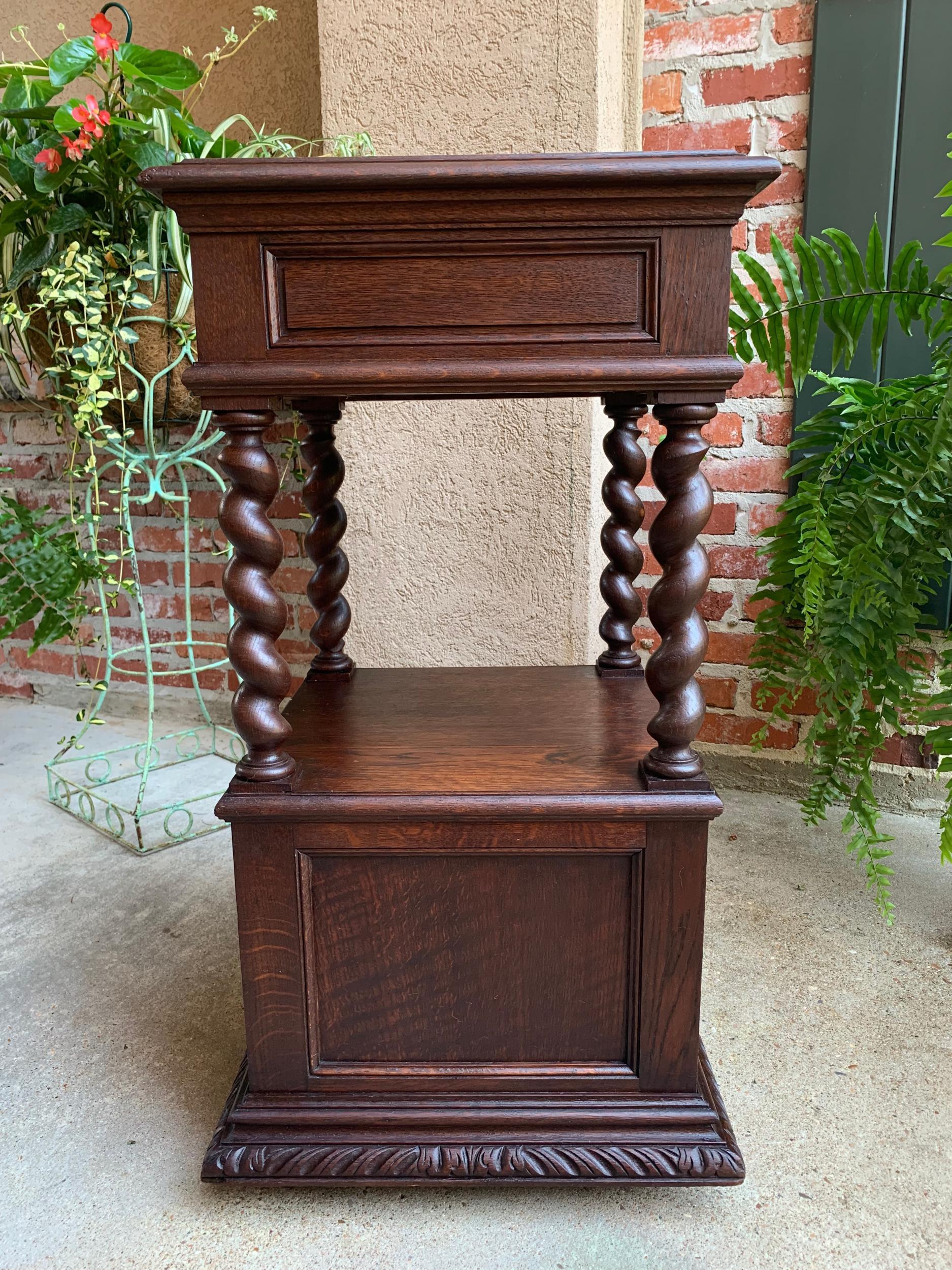 19th century French Carved Oak Side Cabinet Table Barley Twist Marble Louis XIII 7