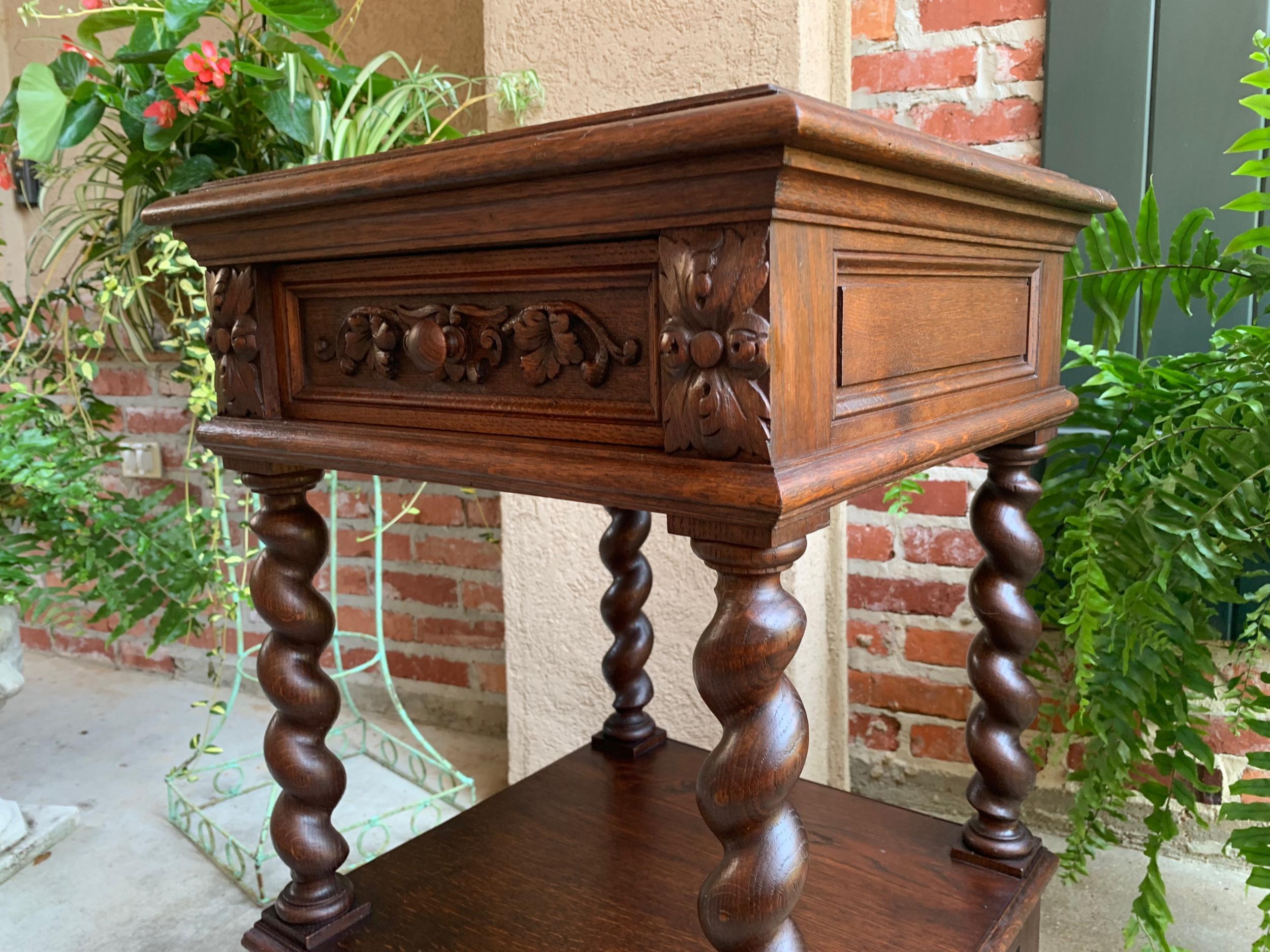 19th century French Carved Oak Side Cabinet Table Barley Twist Marble Louis XIII 9