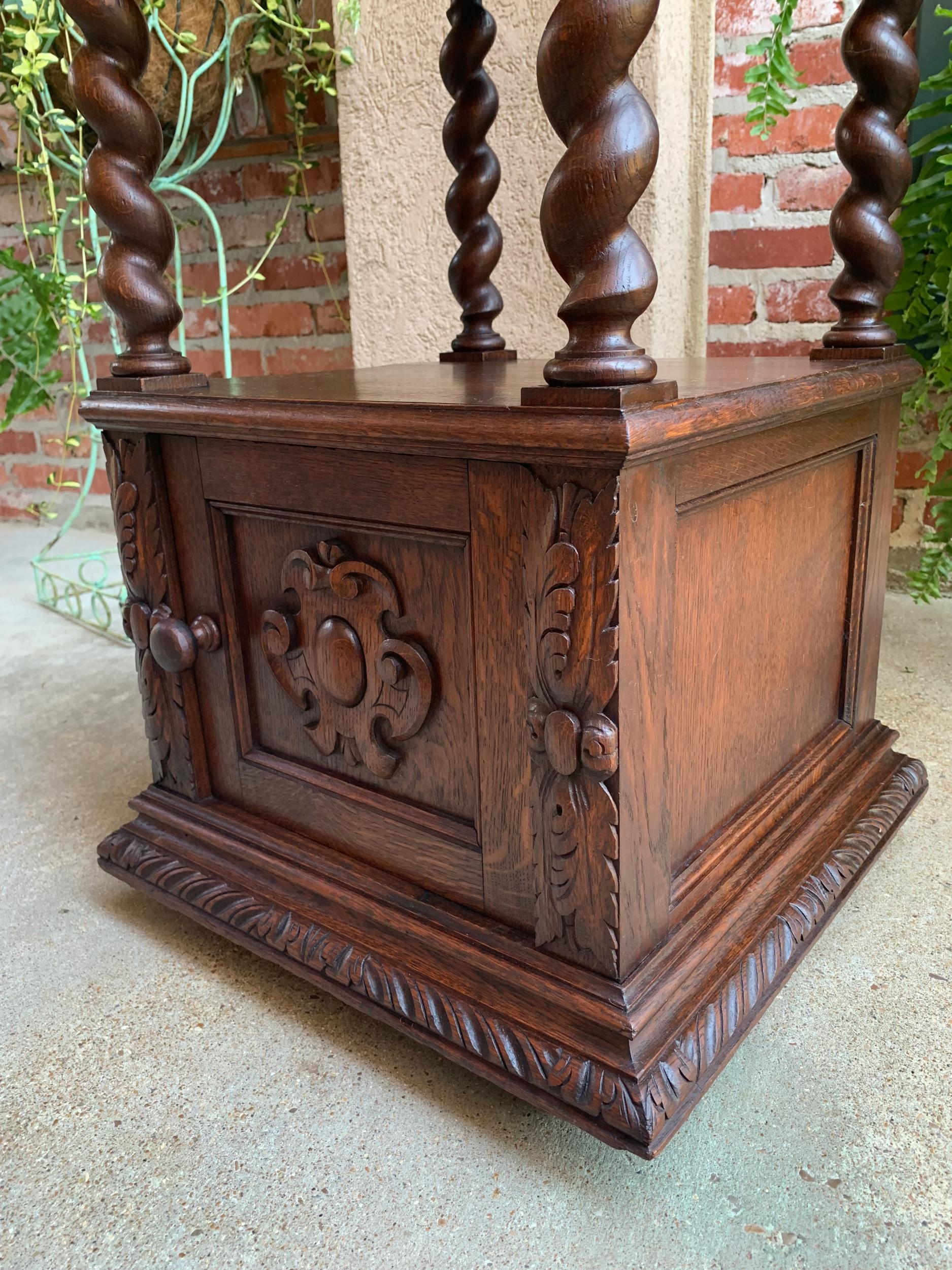 19th century French Carved Oak Side Cabinet Table Barley Twist Marble Louis XIII 10