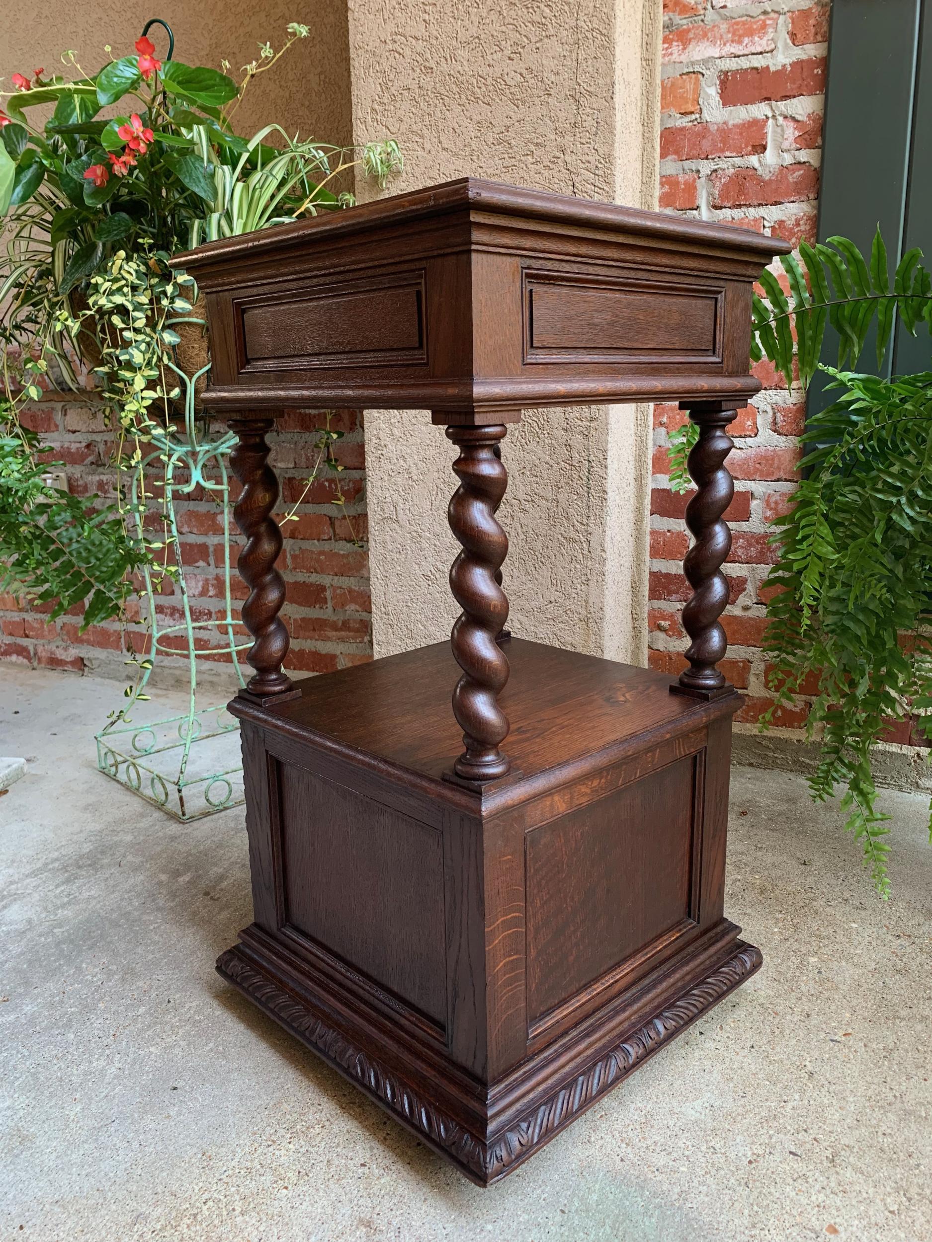 19th century French Carved Oak Side Cabinet Table Barley Twist Marble Louis XIII 11