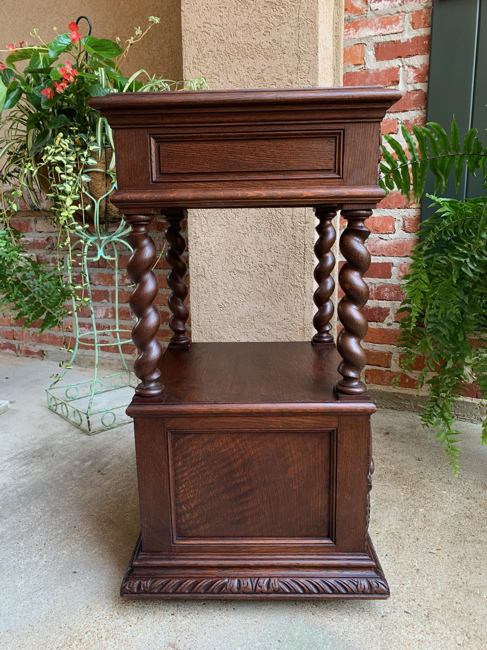 19th century French Carved Oak Side Cabinet Table Barley Twist Marble Louis XIII 13