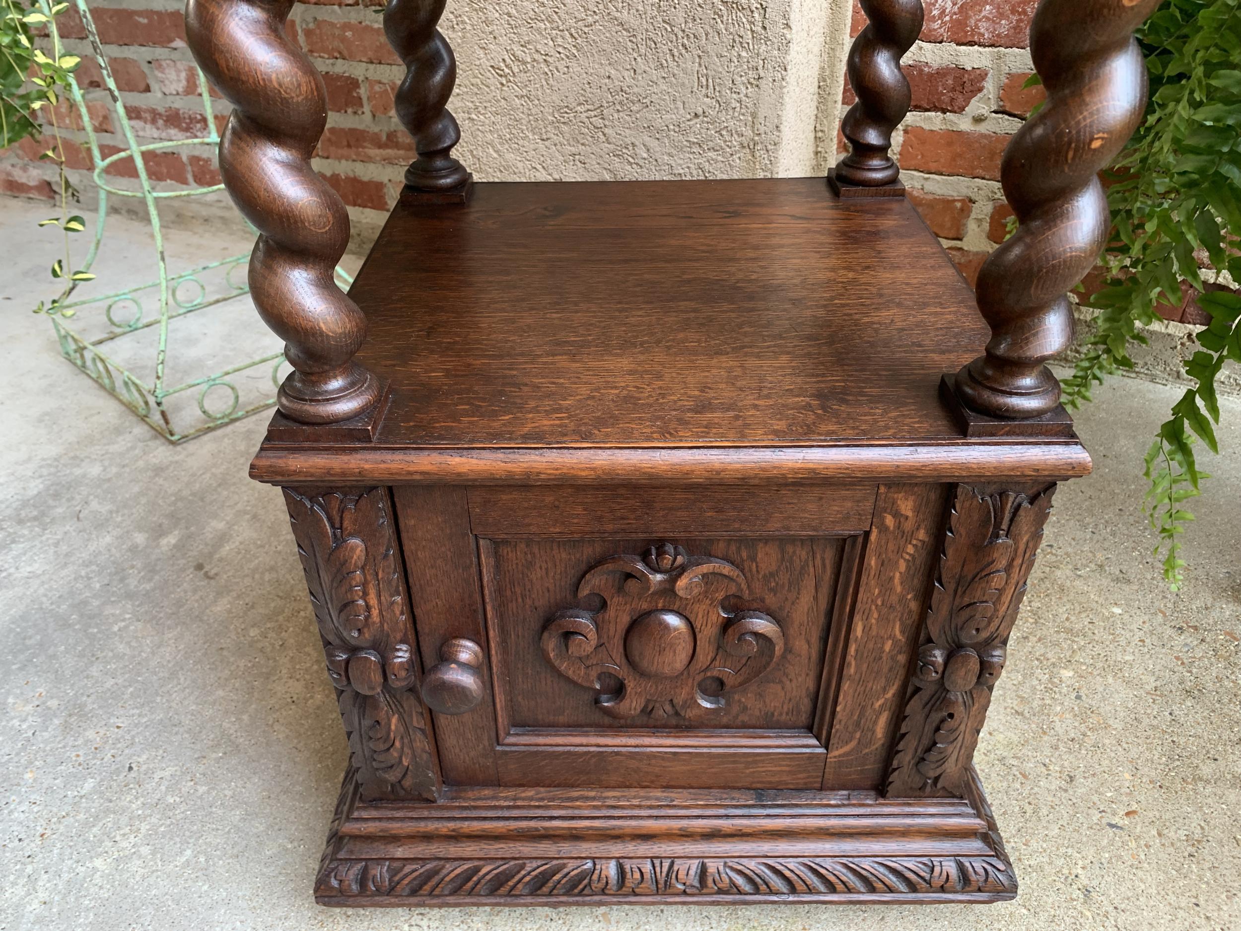 19th century French Carved Oak Side Cabinet Table Barley Twist Marble Louis XIII 2