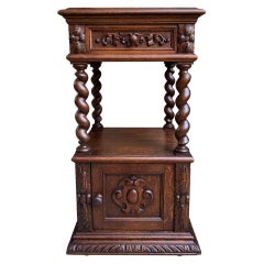 19th century French Carved Oak Side Cabinet Table Barley Twist Marble Louis XIII 19th century French Carved Oak Side Cabinet Table Barley Twist Marble Louis XIII