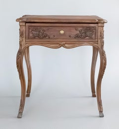 19th Century French Carved Oak Side Table With Drawer