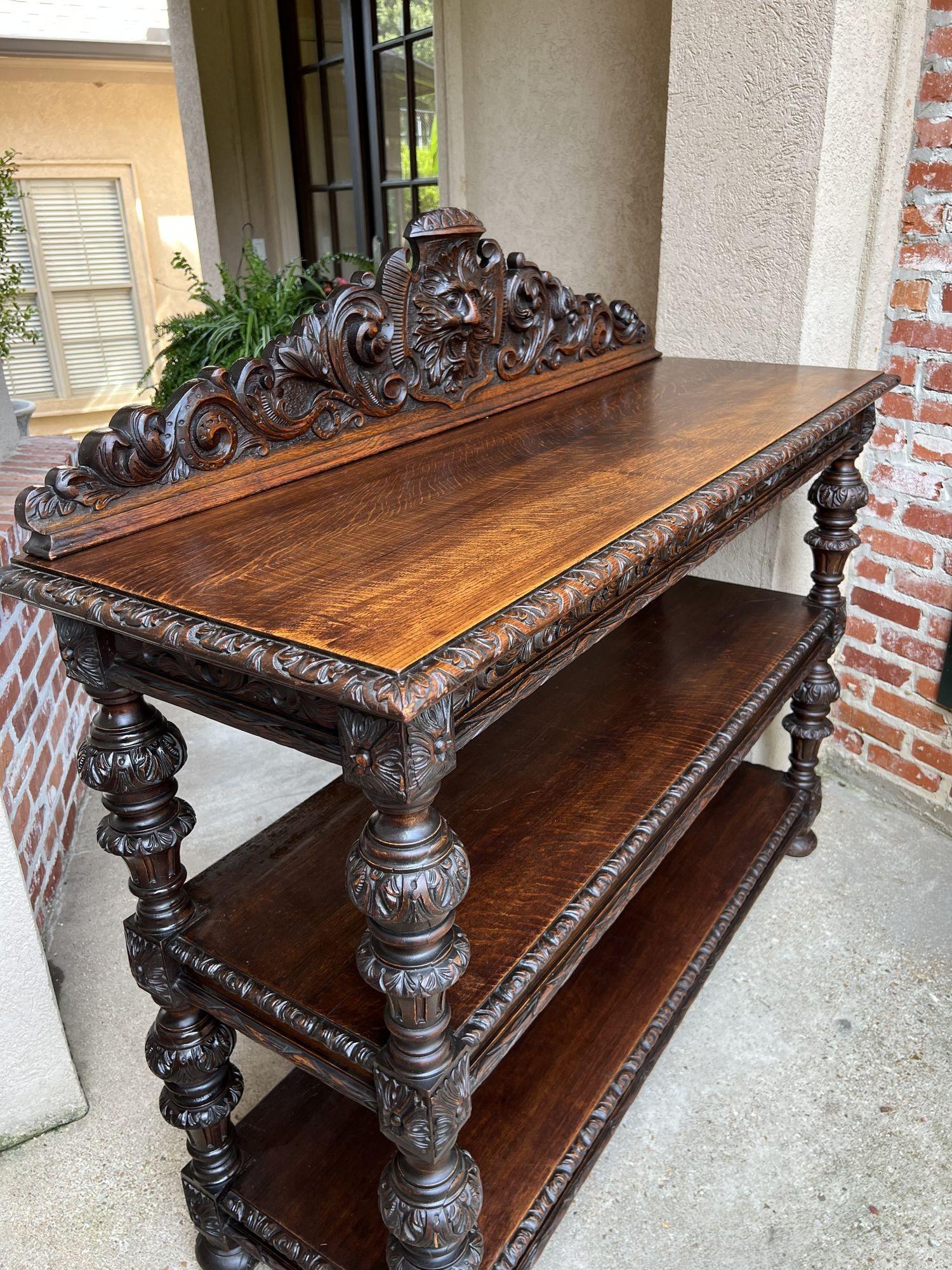 19th Century French Carved Oak Sideboard Server Table Renaissance Bar Shelf 6