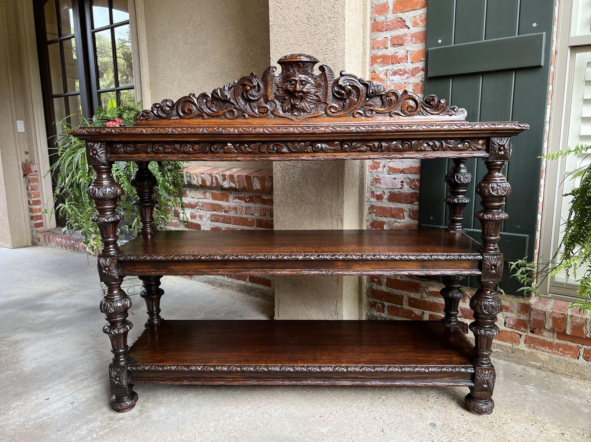 19th Century French Carved Oak Sideboard Server Table Renaissance Bar Shelf 8