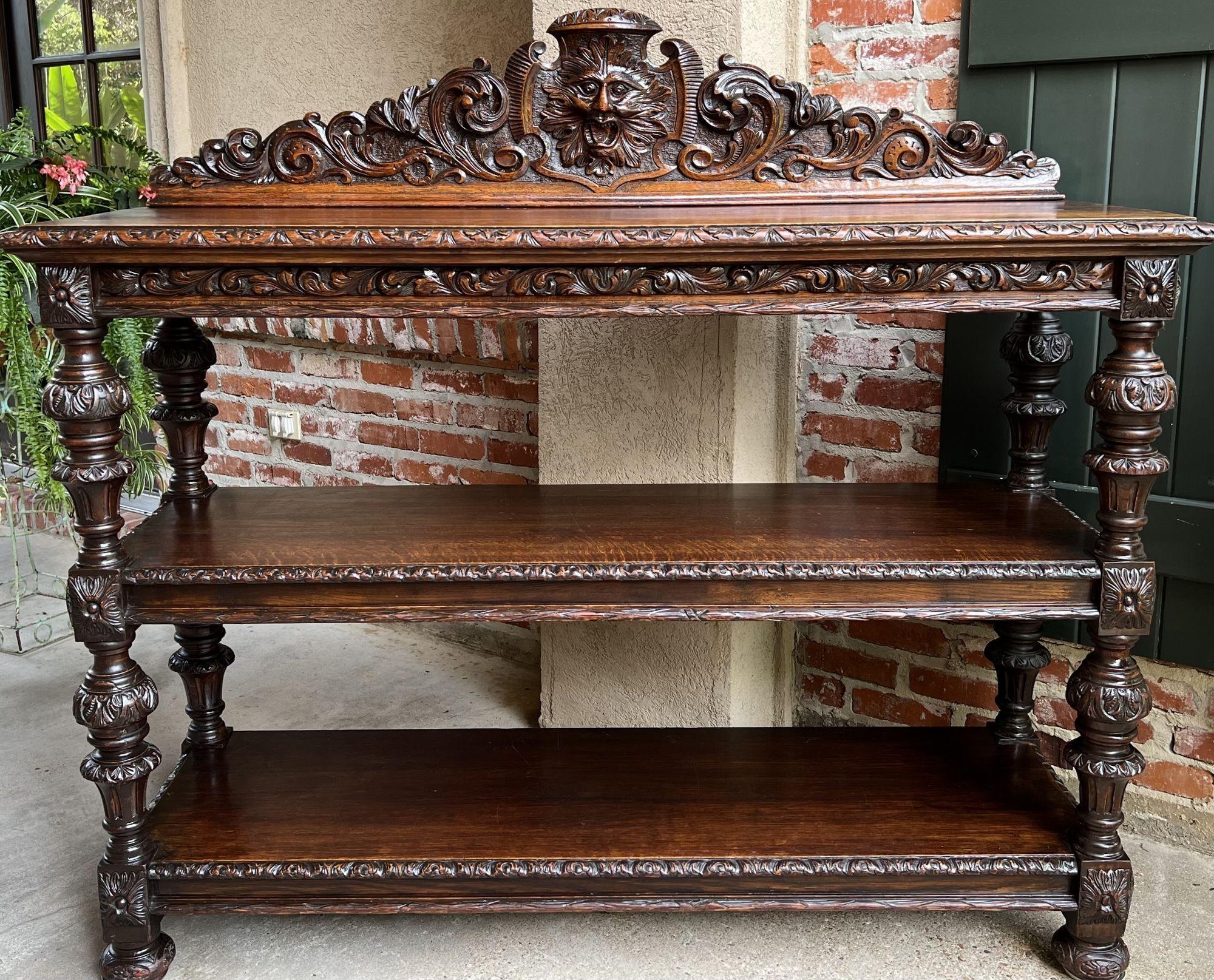 19th Century French Carved Oak Sideboard Server Table Renaissance Bar Shelf 9