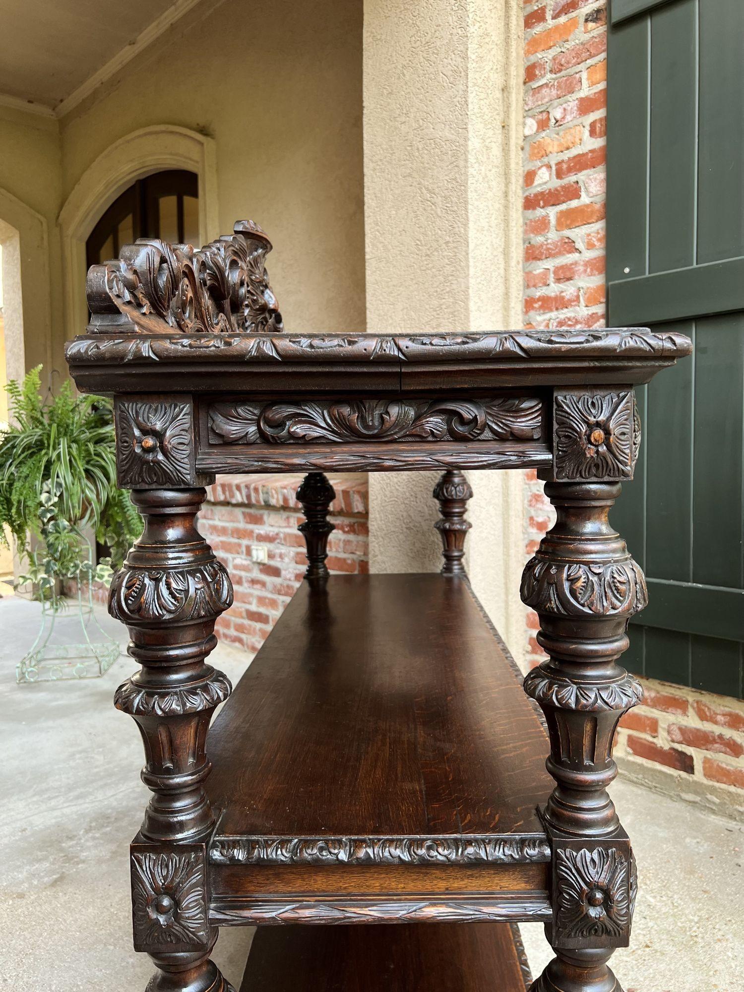 19th Century French Carved Oak Sideboard Server Table Renaissance Bar Shelf 12