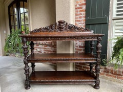 19th Century French Carved Oak Sideboard Server Table Renaissance Bar Shelf