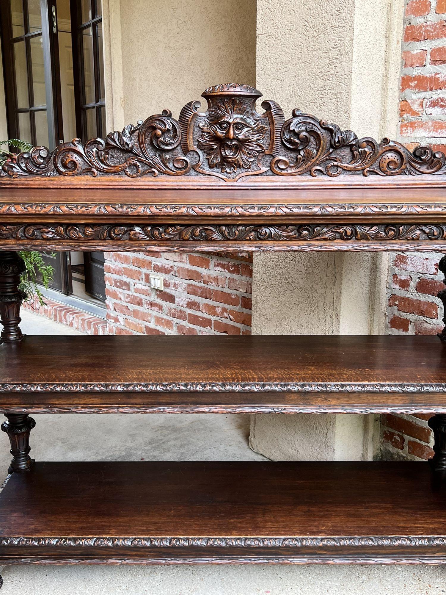 19th Century French Carved Oak Sideboard Server Table Renaissance Bar Shelf 15