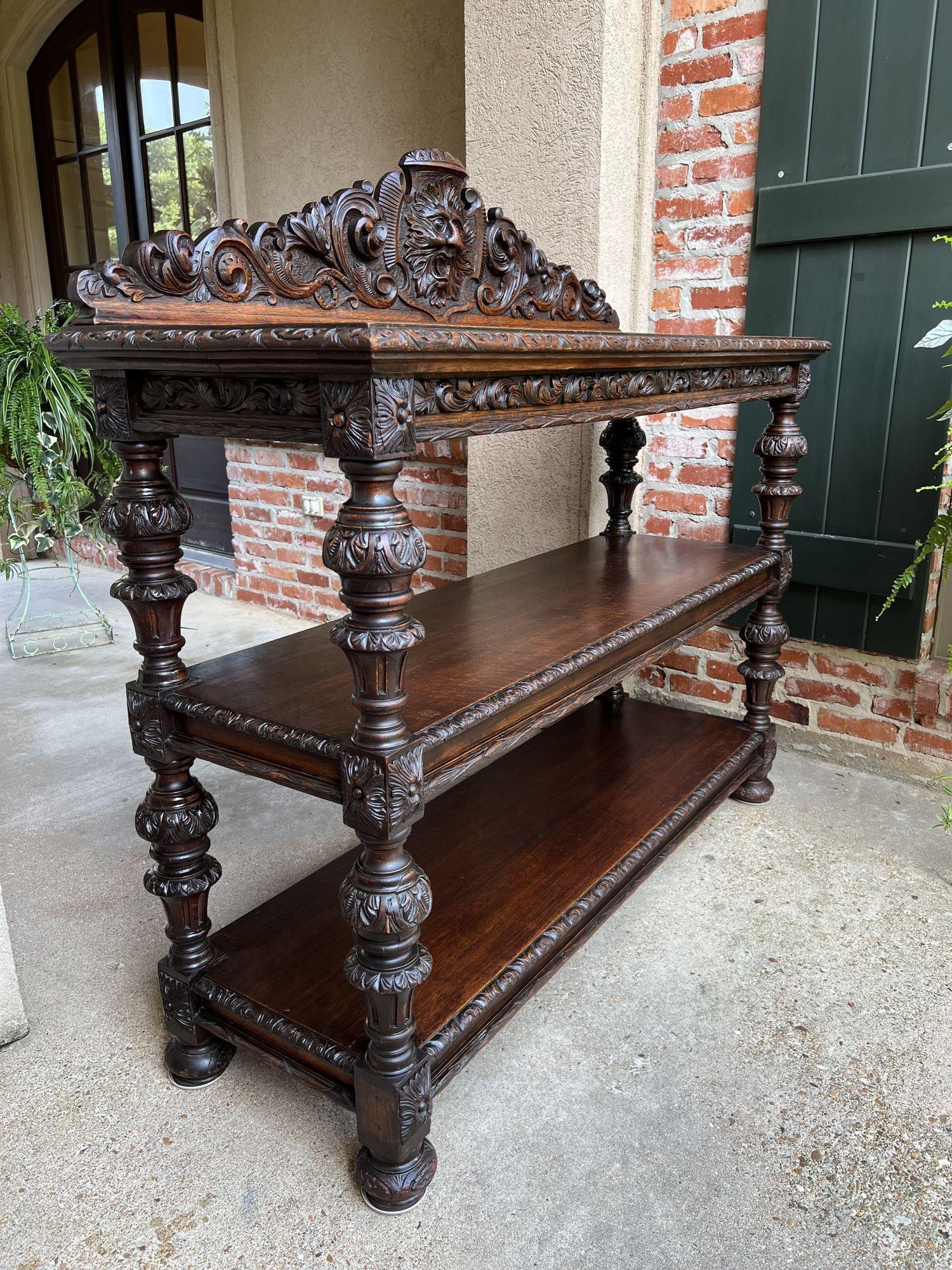 19th Century French Carved Oak Sideboard Server Table Renaissance Bar Shelf In Good Condition In Shreveport, LA