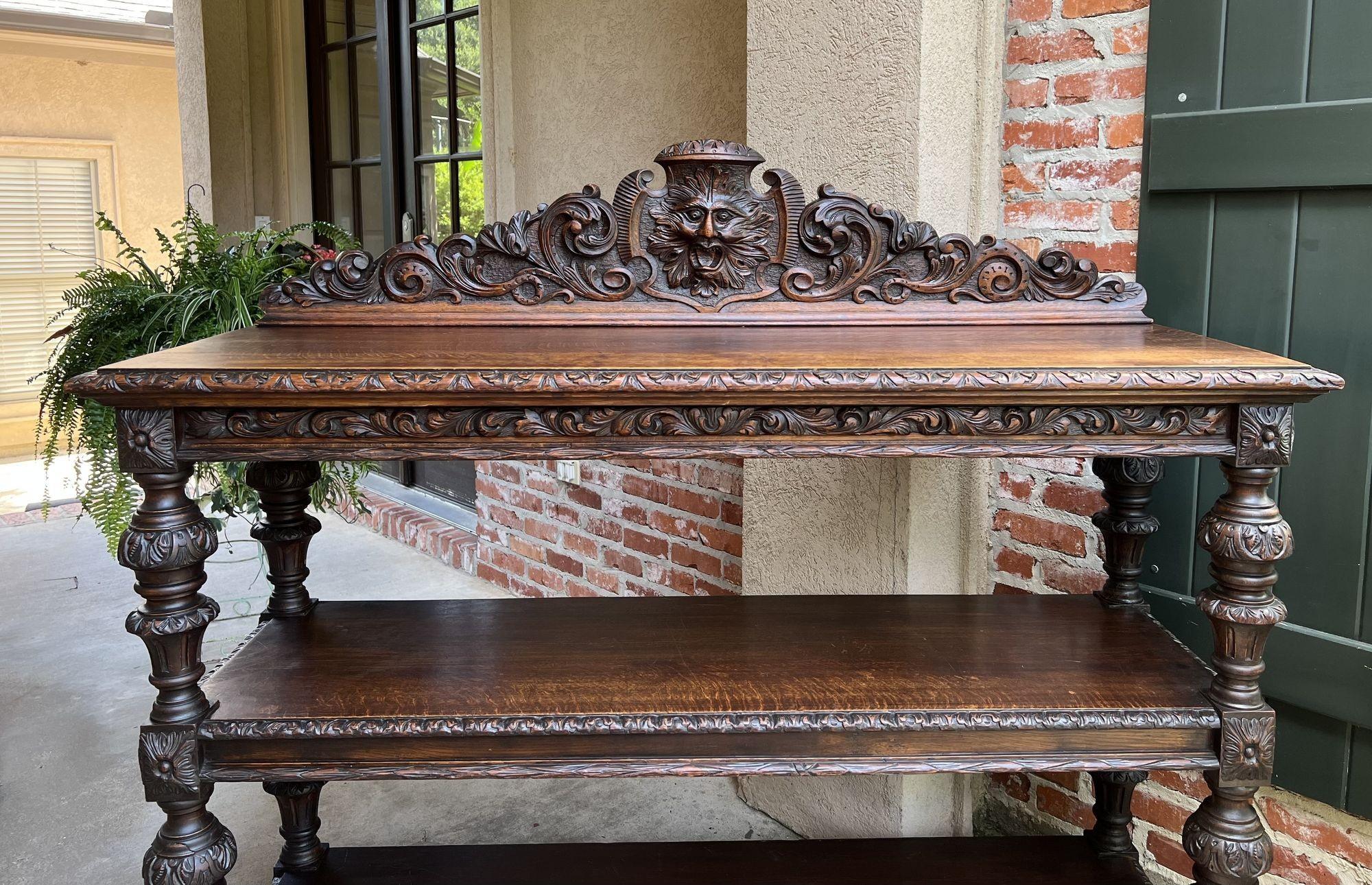 Late 19th Century 19th Century French Carved Oak Sideboard Server Table Renaissance Bar Shelf