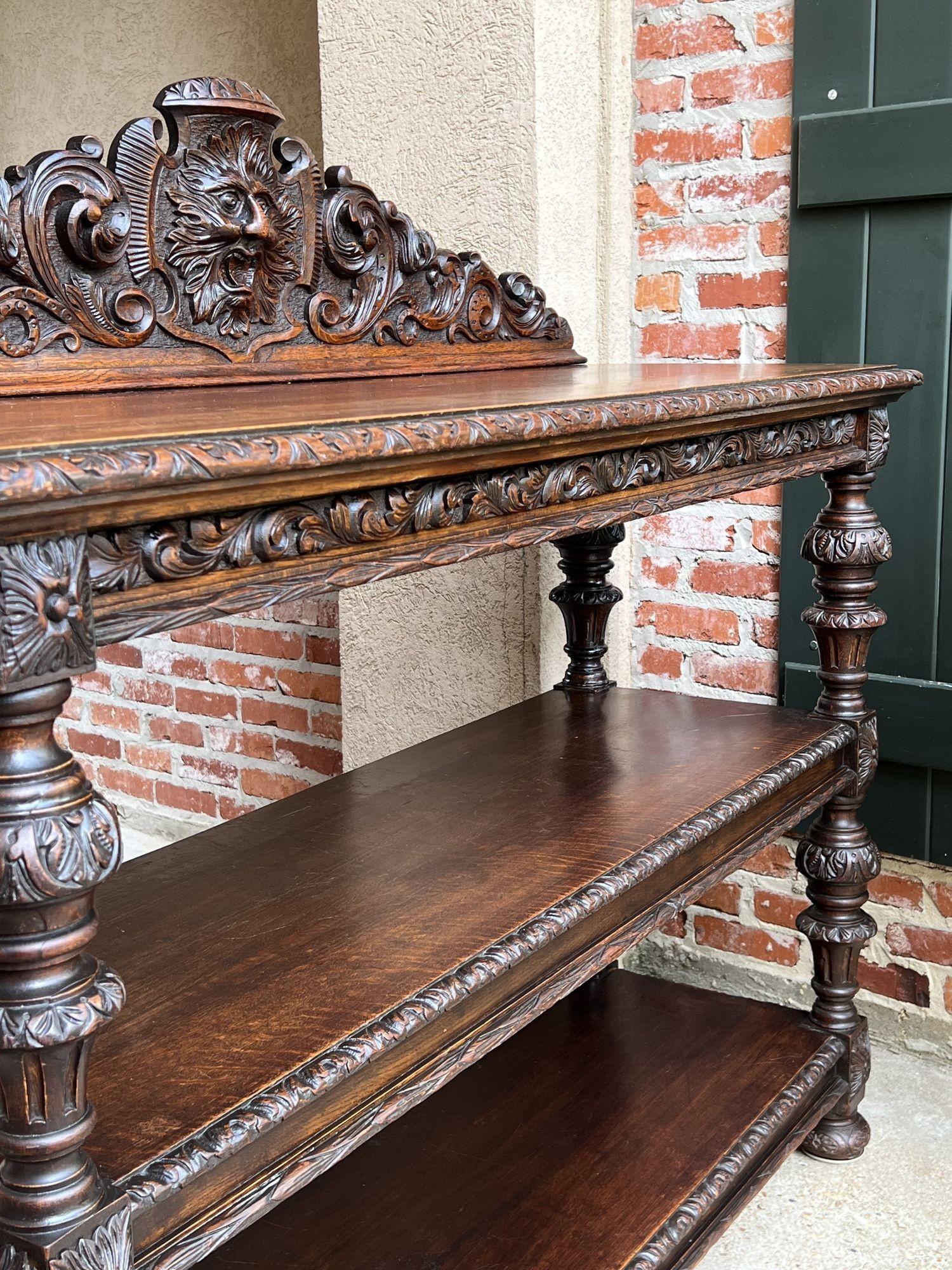 19th Century French Carved Oak Sideboard Server Table Renaissance Bar Shelf 1