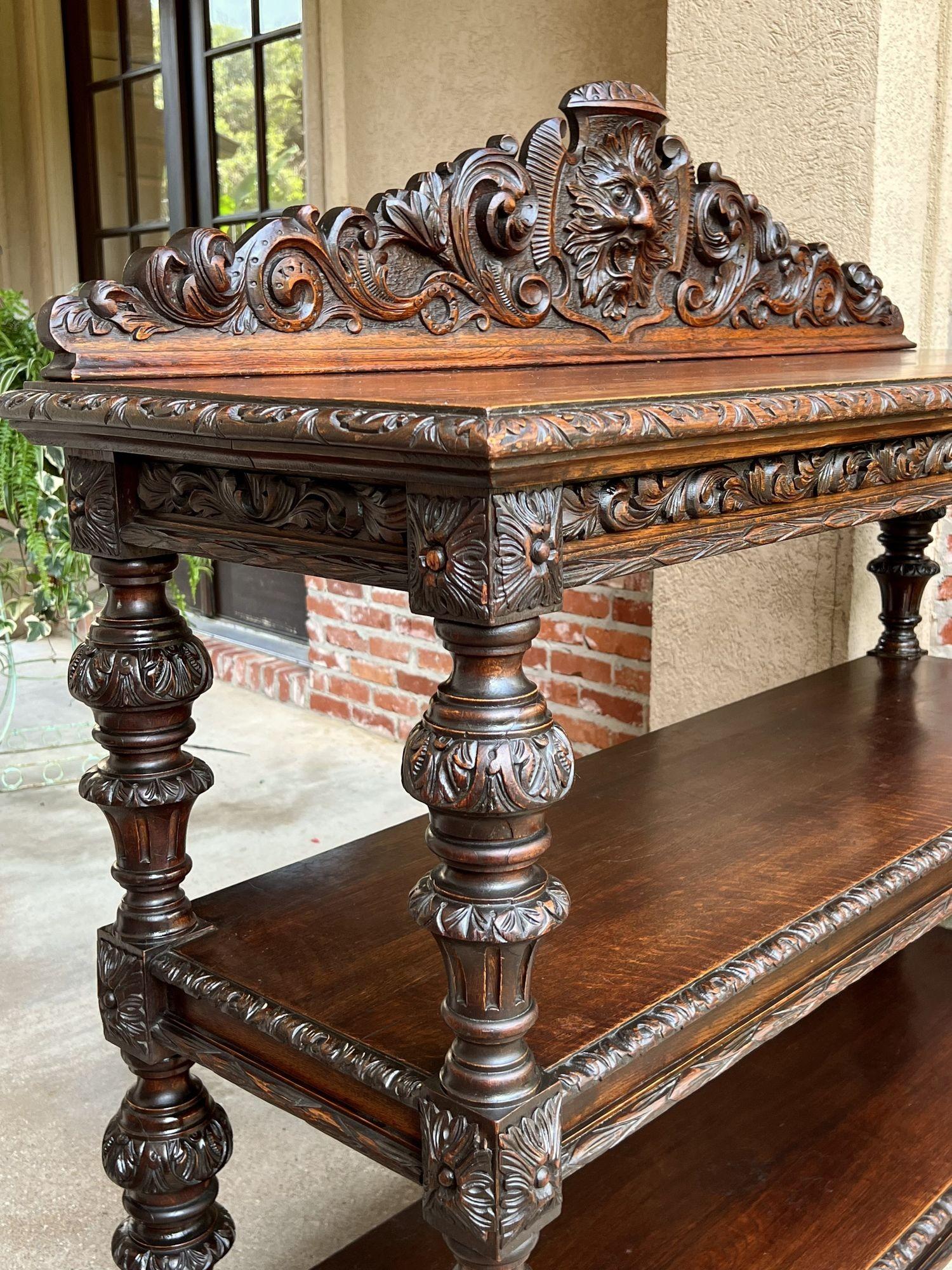 19th Century French Carved Oak Sideboard Server Table Renaissance Bar Shelf 2