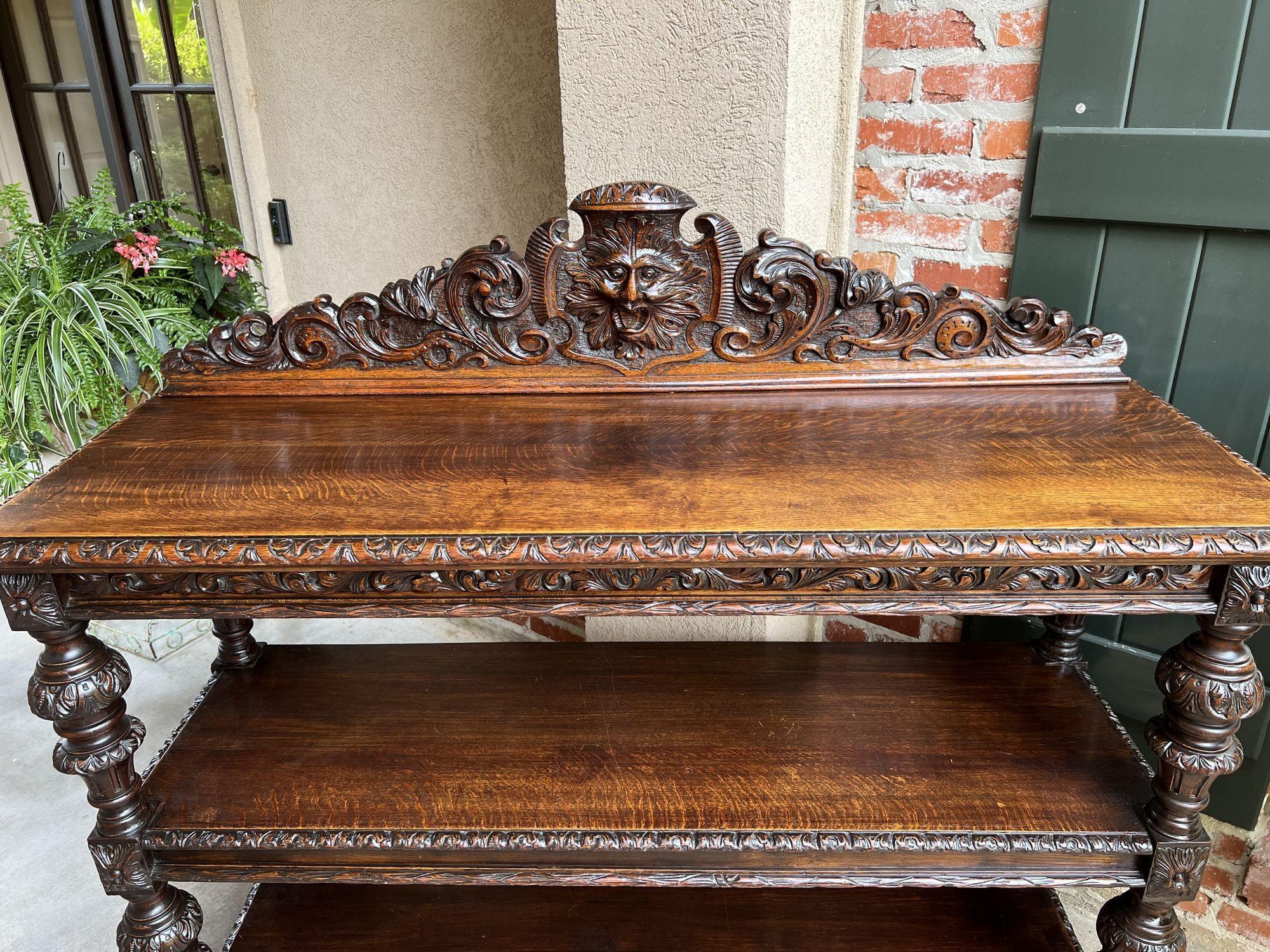 19th Century French Carved Oak Sideboard Server Table Renaissance Bar Shelf 4