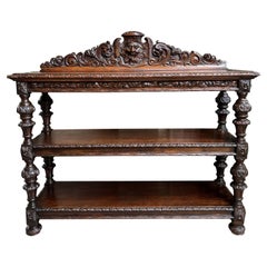 19th Century French Carved Oak Sideboard Server Table Renaissance Bar Shelf