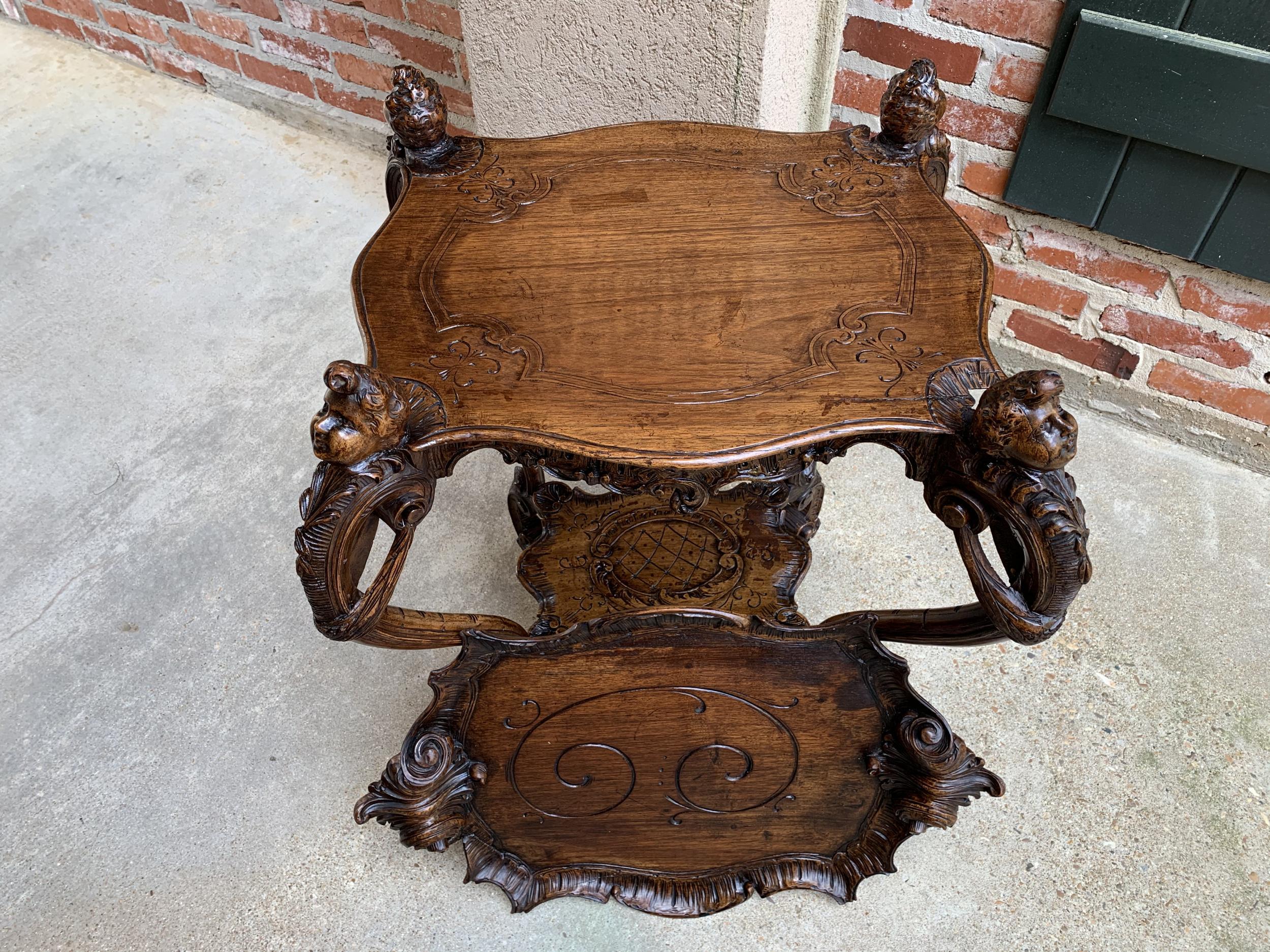 19th century French Carved Oak Sofa Dessert Table Serving Tray Louis XV Cherub For Sale 6