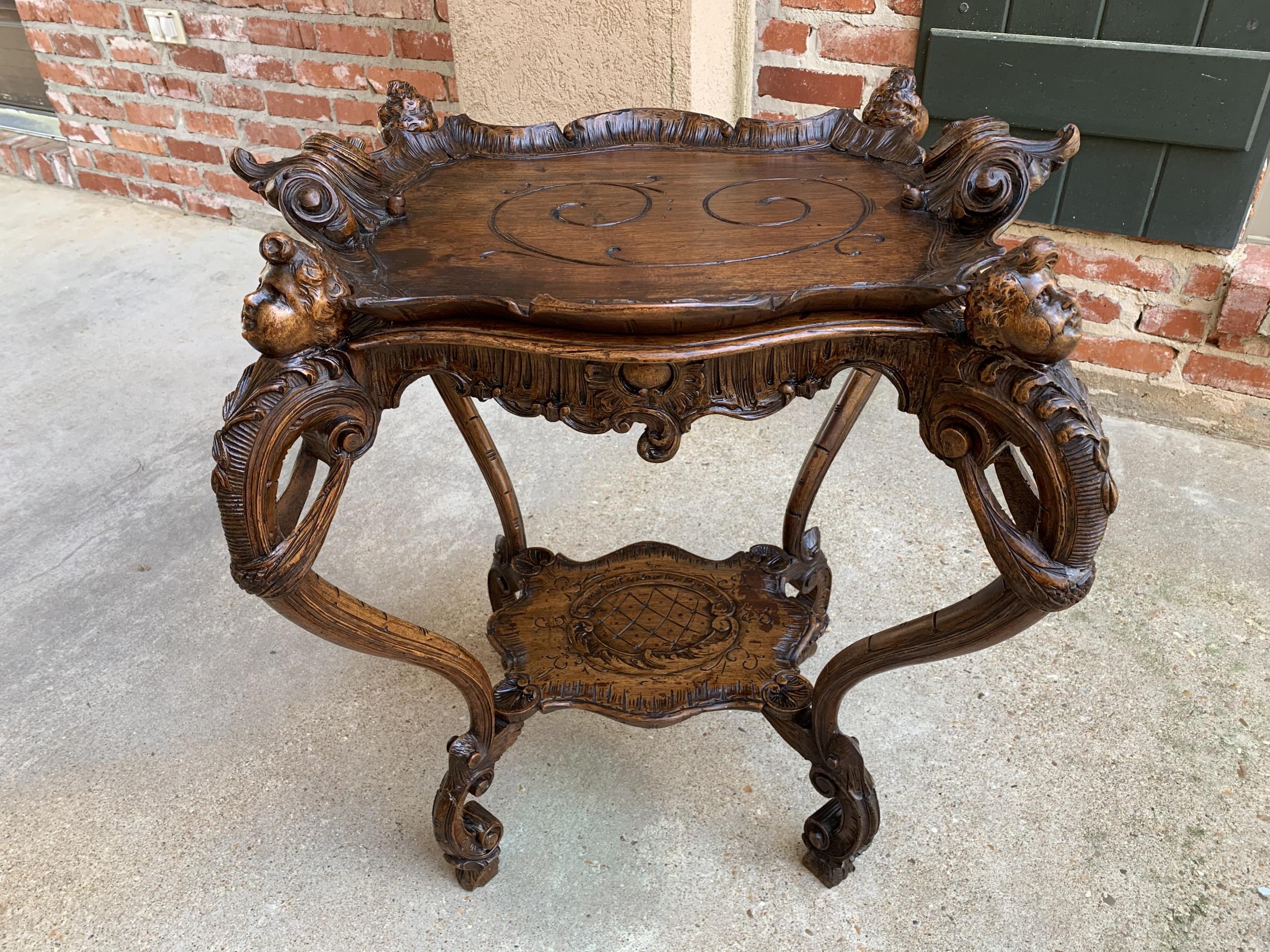 19th century French Carved Oak Sofa Dessert Table Serving Tray Louis XV Cherub For Sale 12