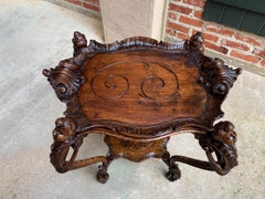 Antique French Carved Oak Sofa Dessert Table Serving Tray Louis XV Cherub c1880