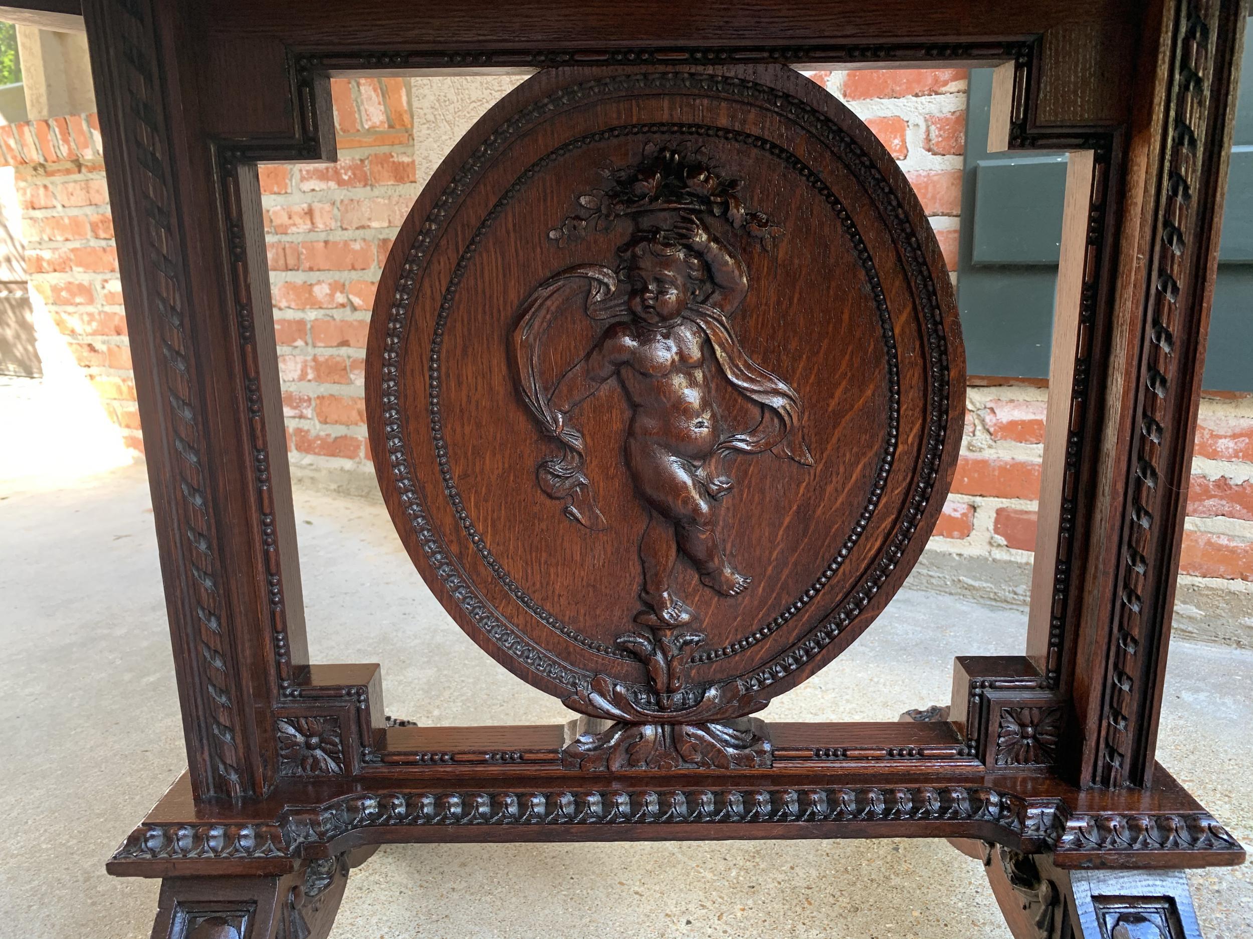 19th Century French Sofa Side Table Renaissance Carved Oak Cherub Angel  11