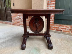 19th Century French Sofa Side Table Renaissance Carved Oak Cherub Angel