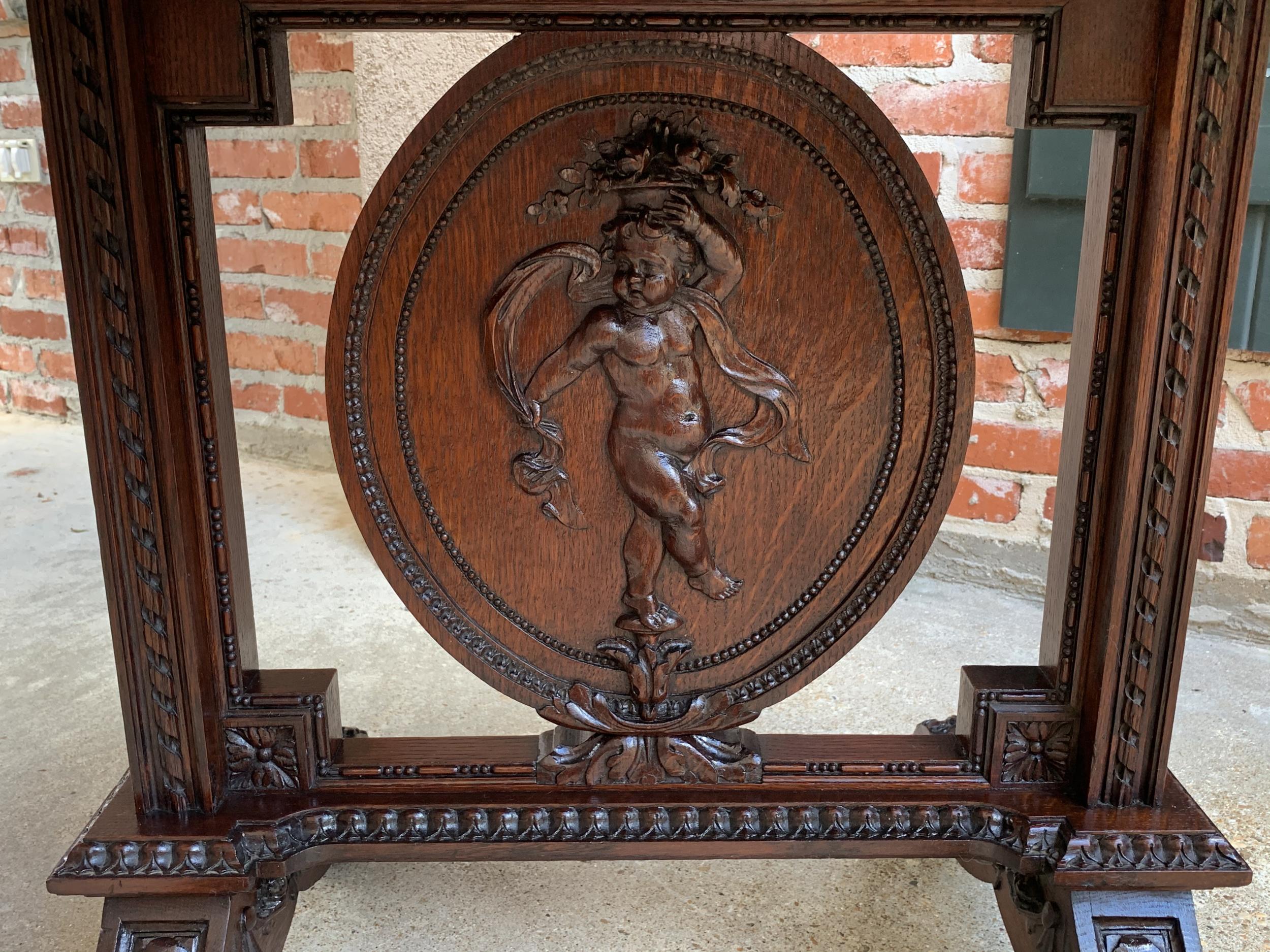 19th Century French Sofa Side Table Renaissance Carved Oak Cherub Angel  In Good Condition In Shreveport, LA