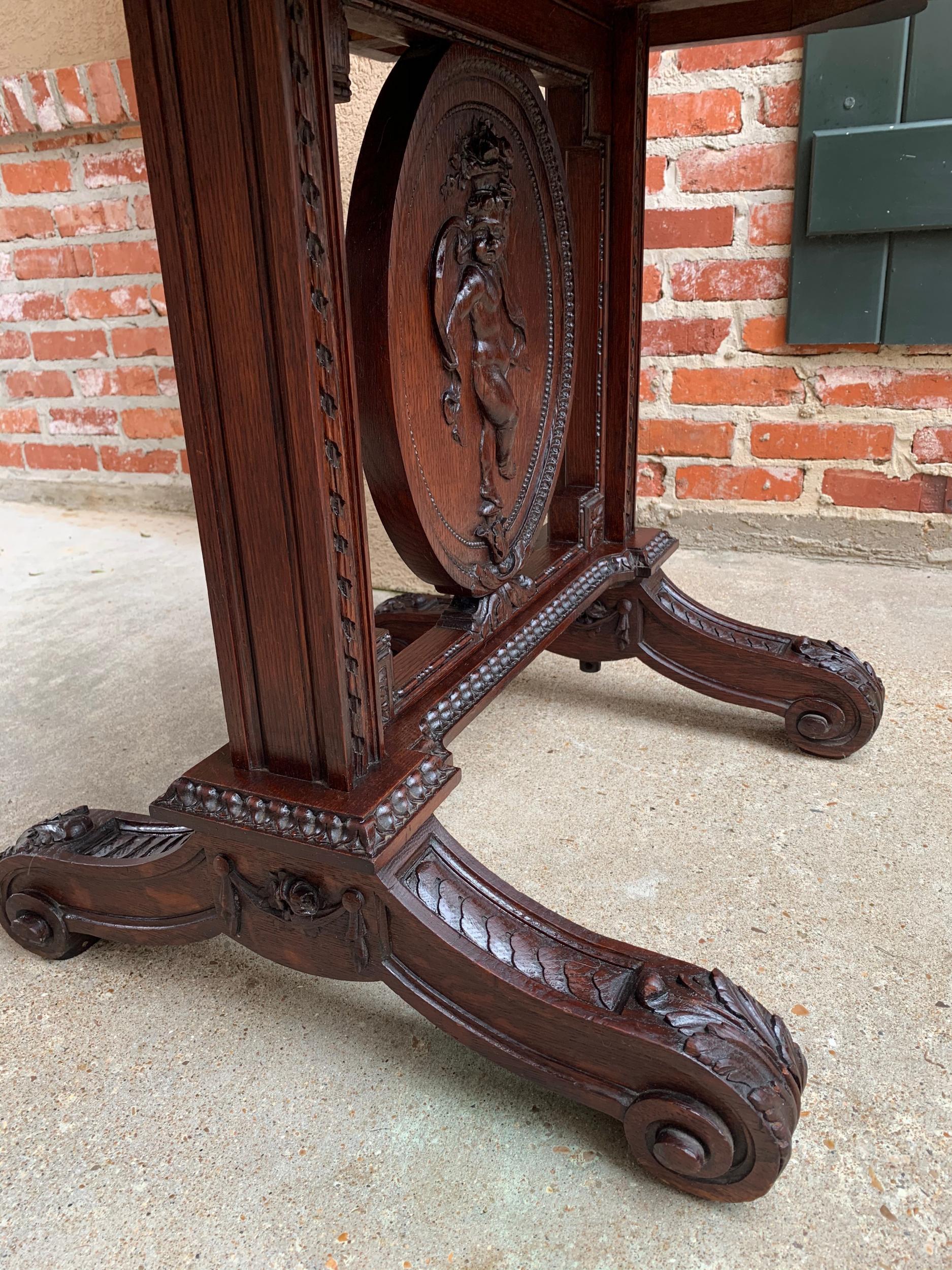 19th Century French Sofa Side Table Renaissance Carved Oak Cherub Angel  1