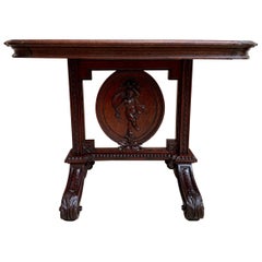 Antique 19th Century French Sofa Side Table Renaissance Carved Oak Cherub Angel 