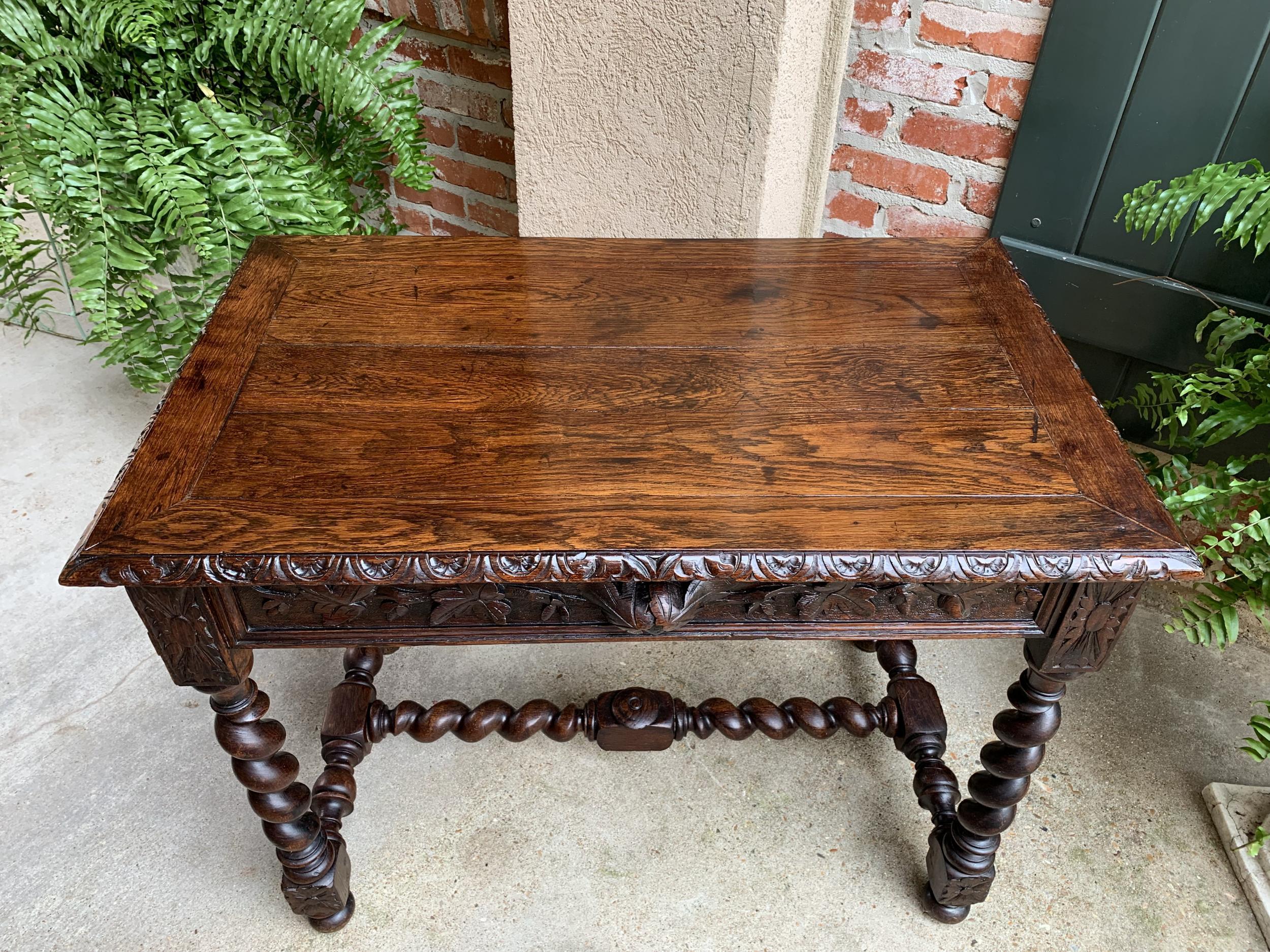 19th century French Carved Oak Sofa Table Writing Desk Barley Twist Black Forest 4