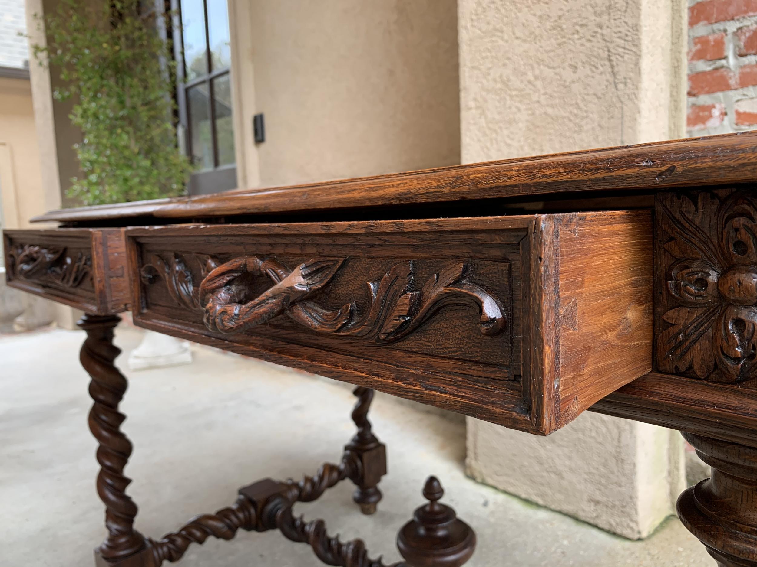 19th Century French Carved Oak Sofa Table Writing Desk Barley Twist Black Forest 8