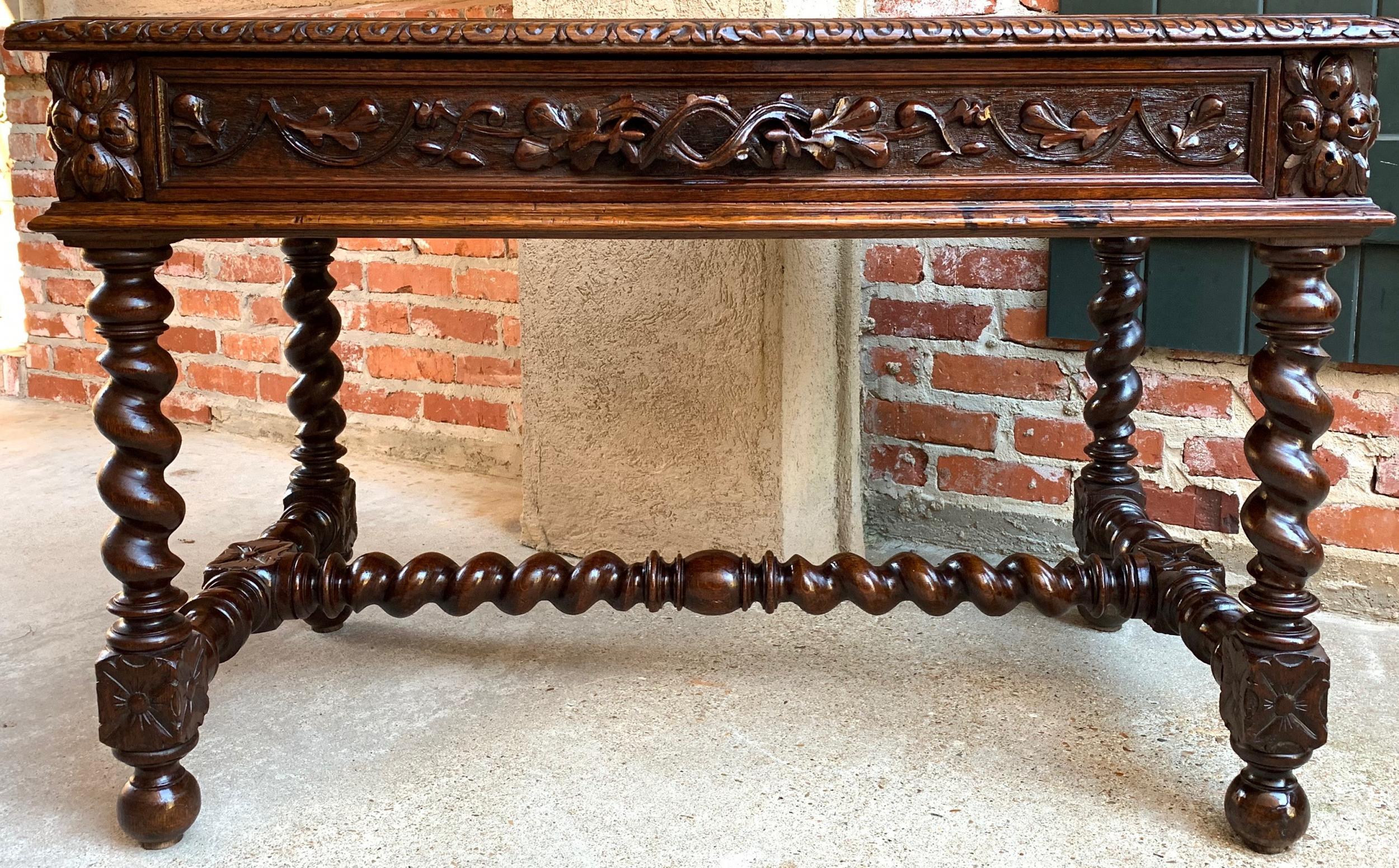 19th Century French Carved Oak Sofa Table Writing Desk Barley Twist Black Forest 8