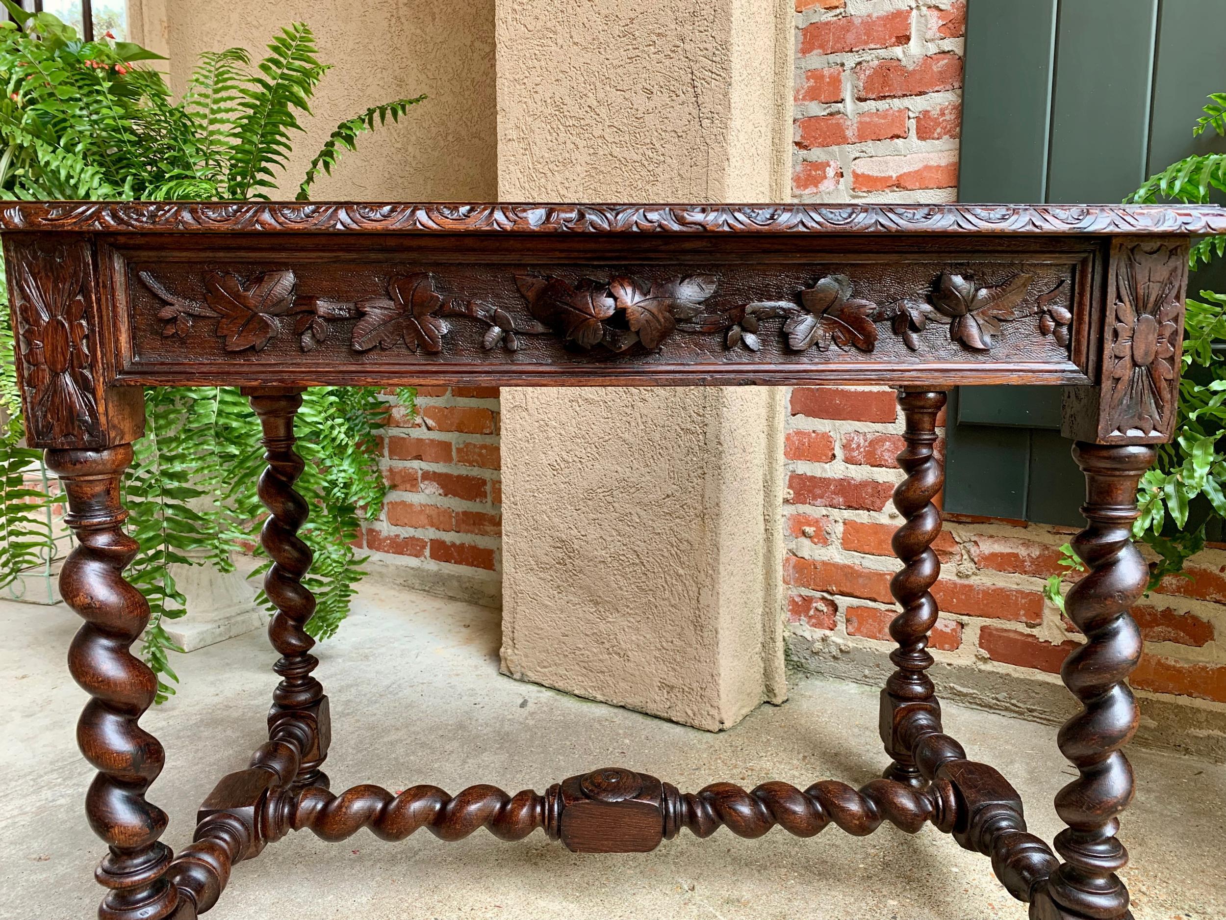 19th century French Carved Oak Sofa Table Writing Desk Barley Twist Black Forest 8