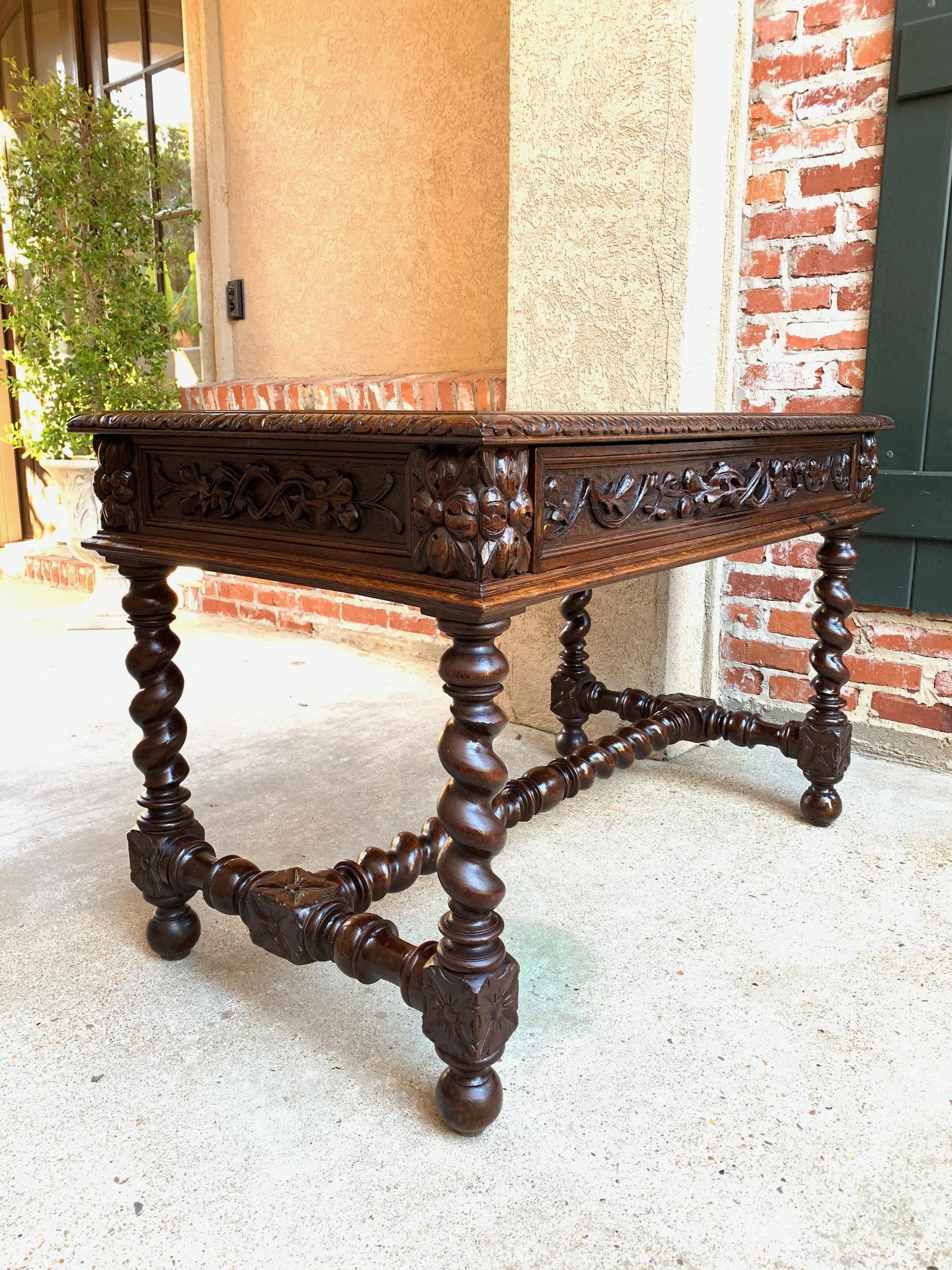 19th Century French Carved Oak Sofa Table Writing Desk Barley Twist Black Forest 11