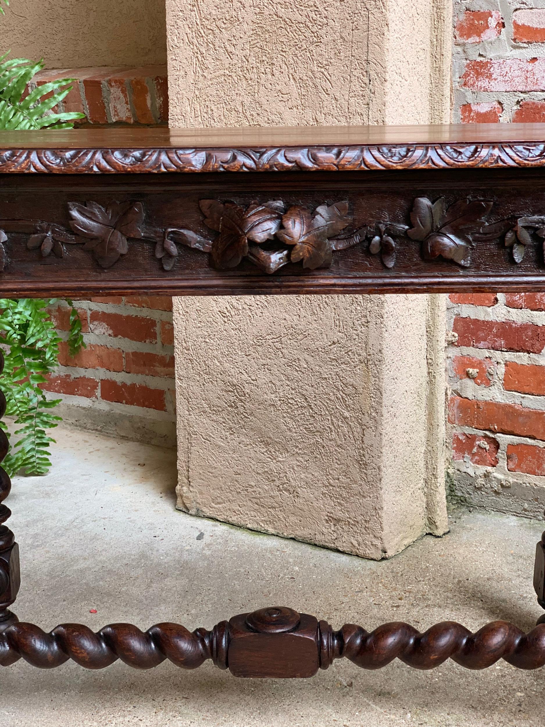 19th century French Carved Oak Sofa Table Writing Desk Barley Twist Black Forest 10