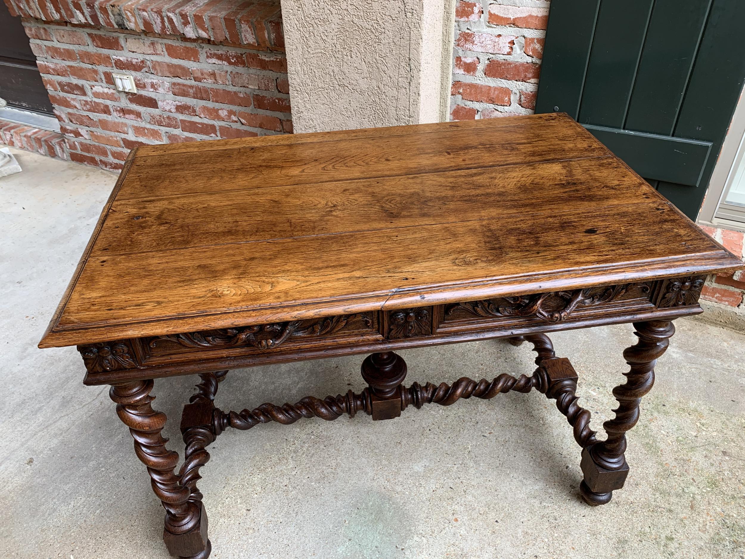 19th Century French Carved Oak Sofa Table Writing Desk Barley Twist Black Forest 15