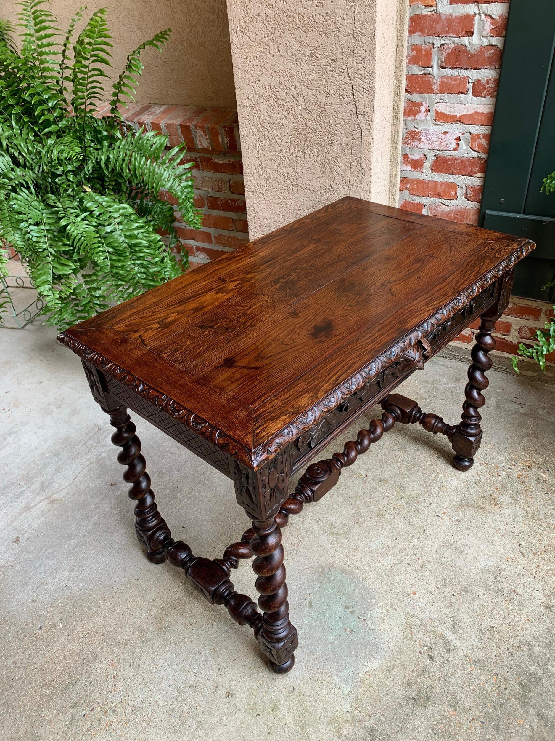 19th century French Carved Oak Sofa Table Writing Desk Barley Twist Black Forest 13