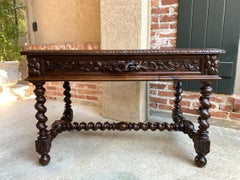 19th Century French Carved Oak Sofa Table Writing Desk Barley Twist Black Forest