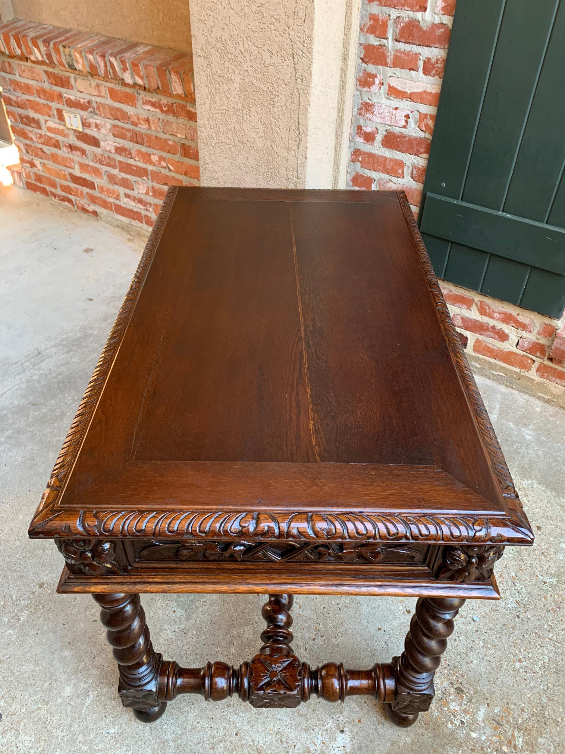 19th Century French Carved Oak Sofa Table Writing Desk Barley Twist Black Forest 15