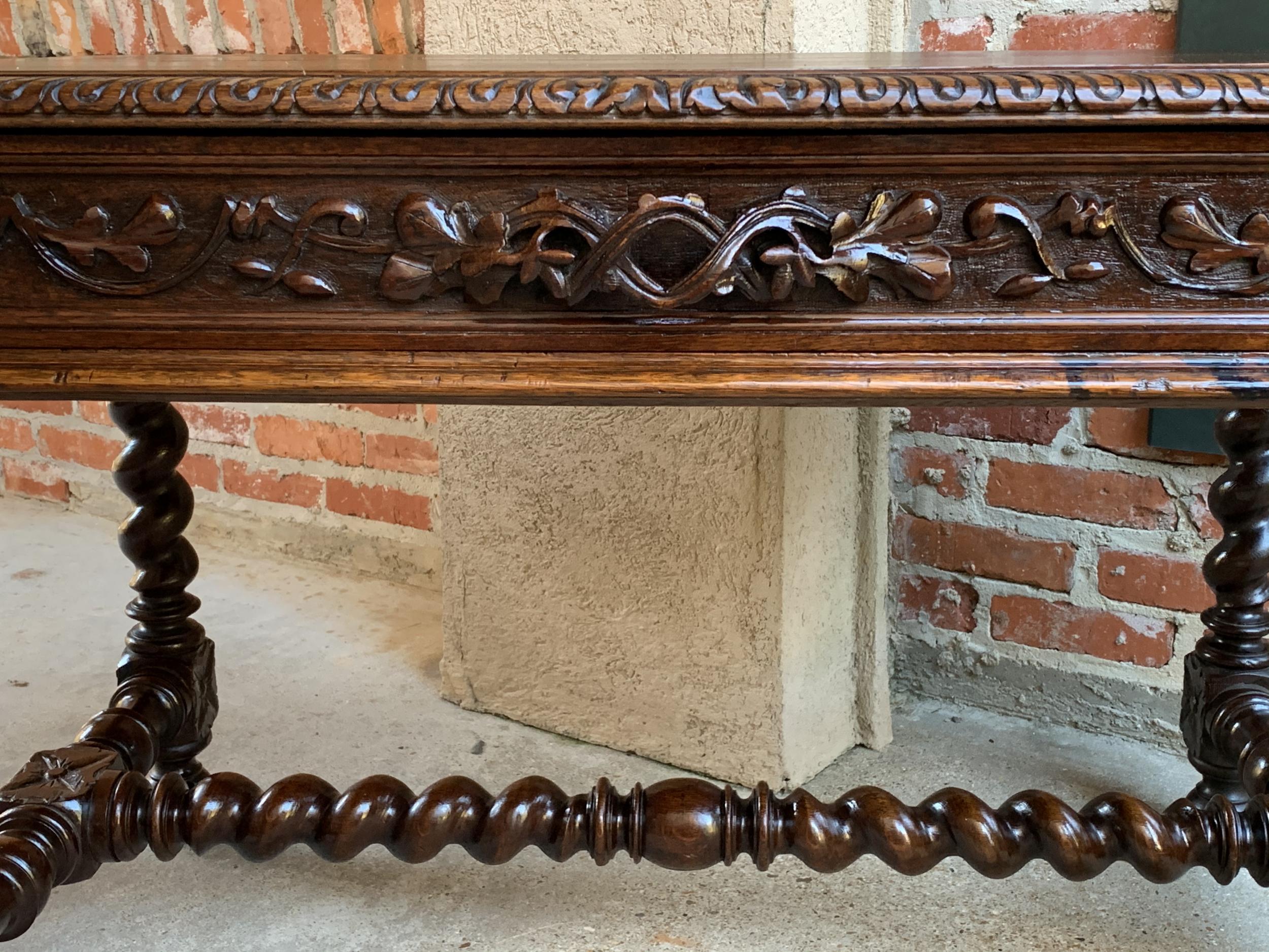 Louis XIII 19th Century French Carved Oak Sofa Table Writing Desk Barley Twist Black Forest