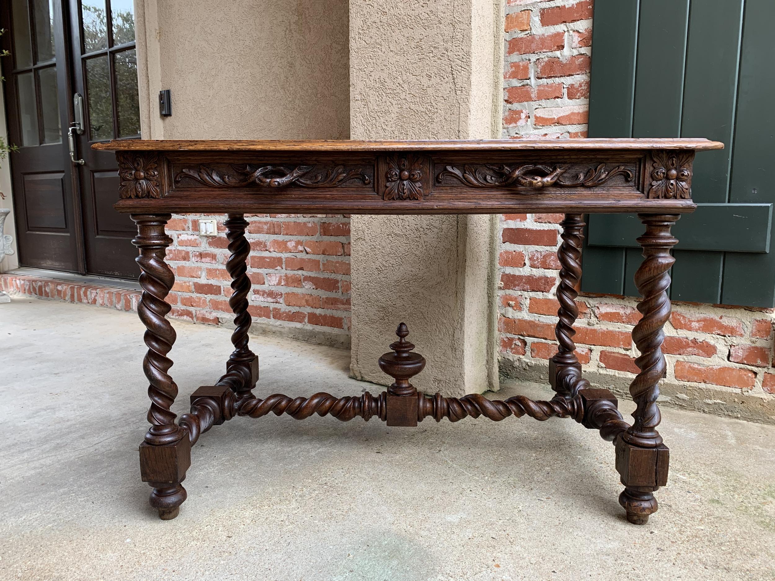 Hand-Carved 19th Century French Carved Oak Sofa Table Writing Desk Barley Twist Black Forest